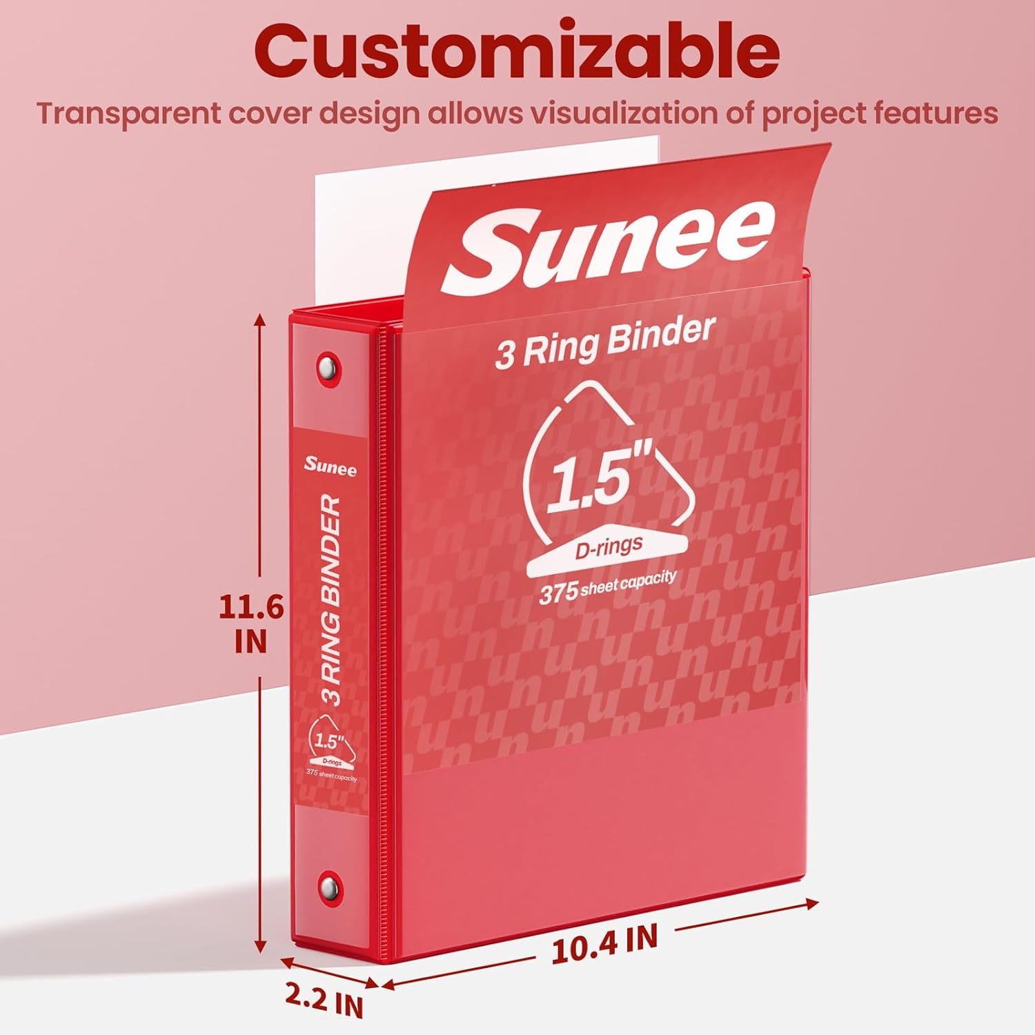 image:imageSUNEE 3 Ring Binder 2 Inch Clear View Binder Three Ring PVCFree Fit 85x11 Inches for School or Office Supplies Light Purple 2 PackDark Red