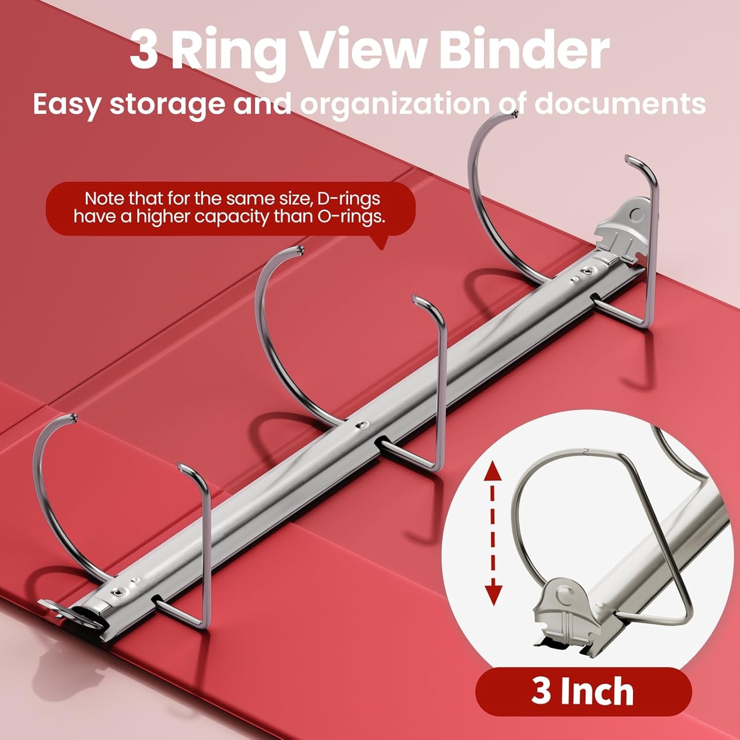 image:imageSUNEE 3 Ring Binder 2 Inch Clear View Binder Three Ring PVCFree Fit 85x11 Inches for School or Office Supplies Light Purple 2 PackDark Red