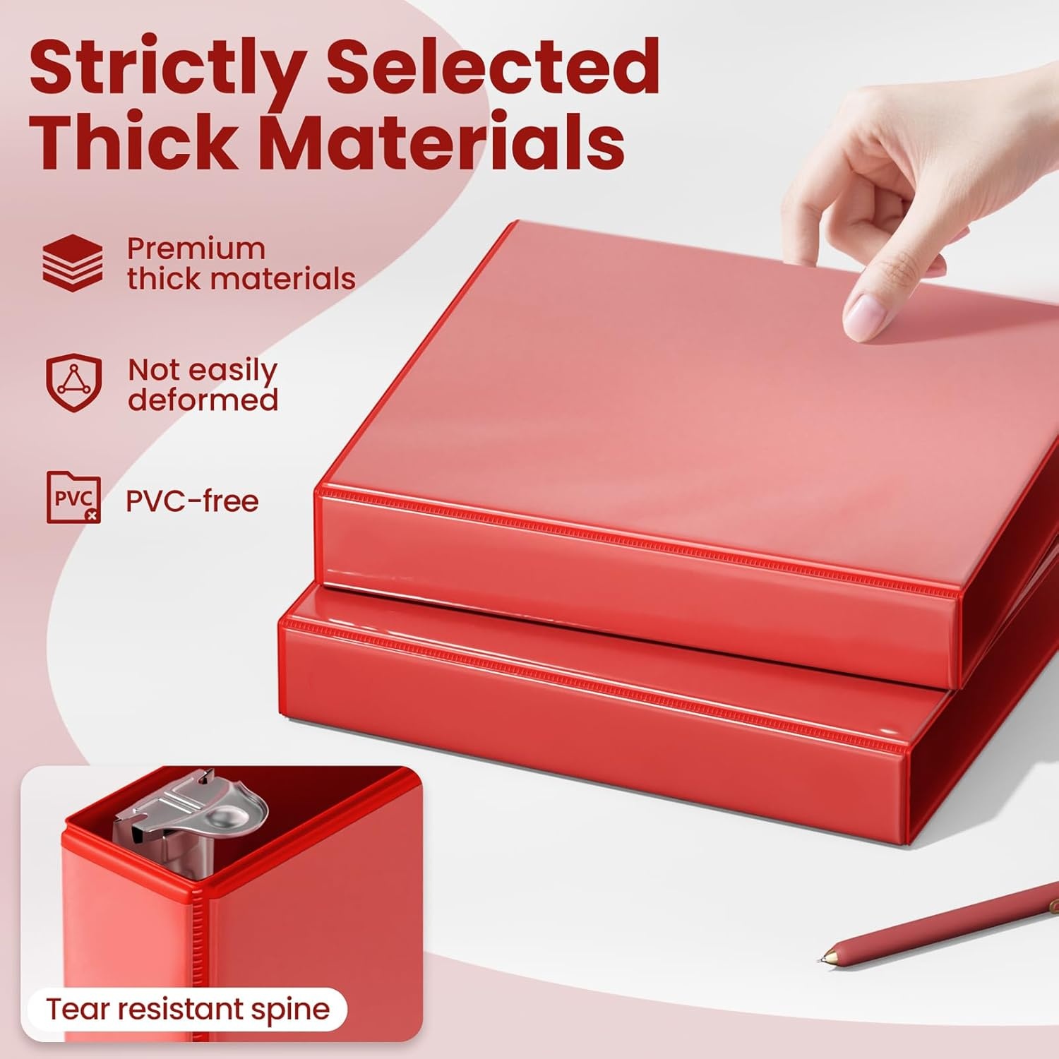 image:imageSUNEE 3 Ring Binder 2 Inch Clear View Binder Three Ring PVCFree Fit 85x11 Inches for School or Office Supplies Light Purple 2 PackDark Red