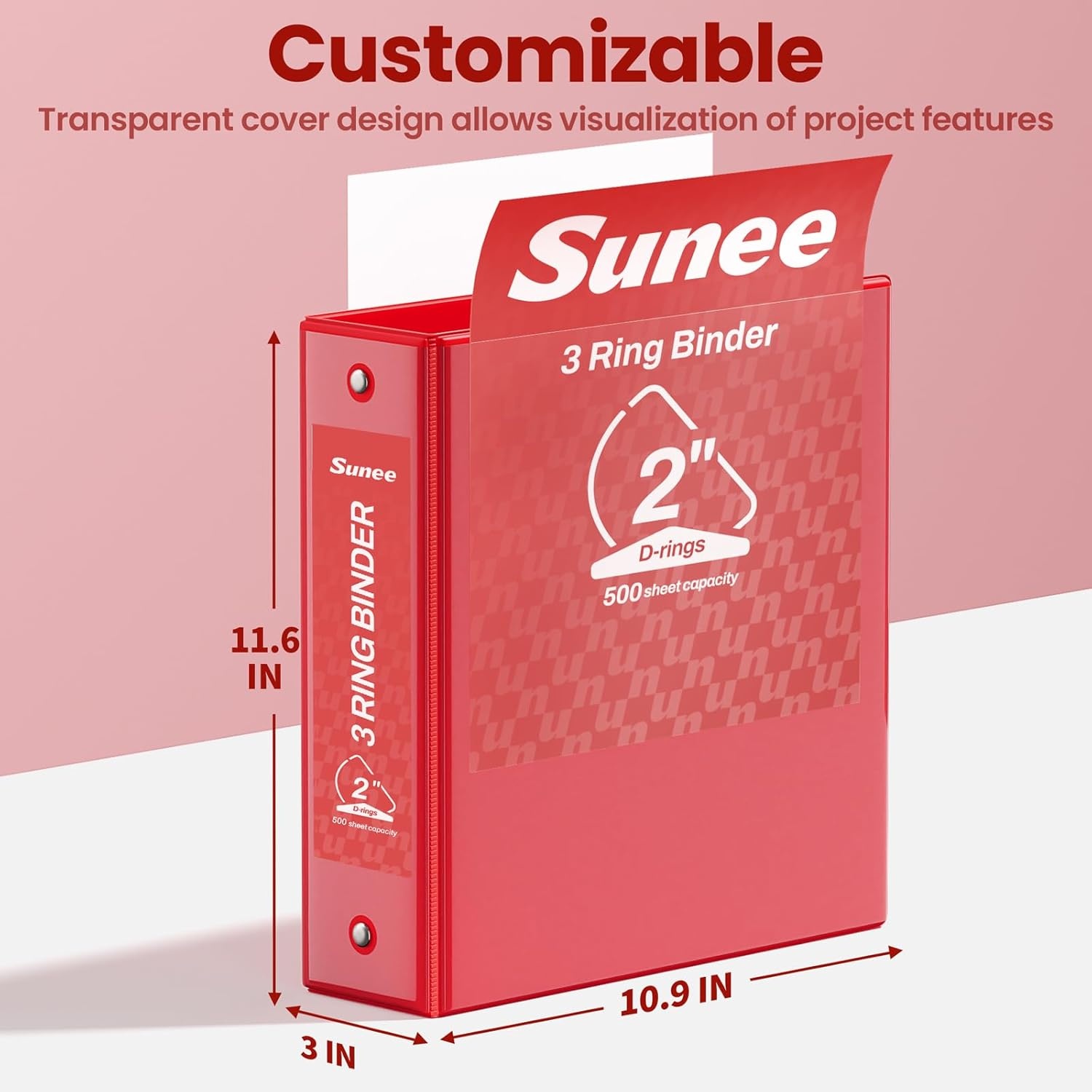 image:imageSUNEE 3 Ring Binder 2 Inch Clear View Binder Three Ring PVCFree Fit 85x11 Inches for School or Office Supplies Light Purple 2 PackDark Red