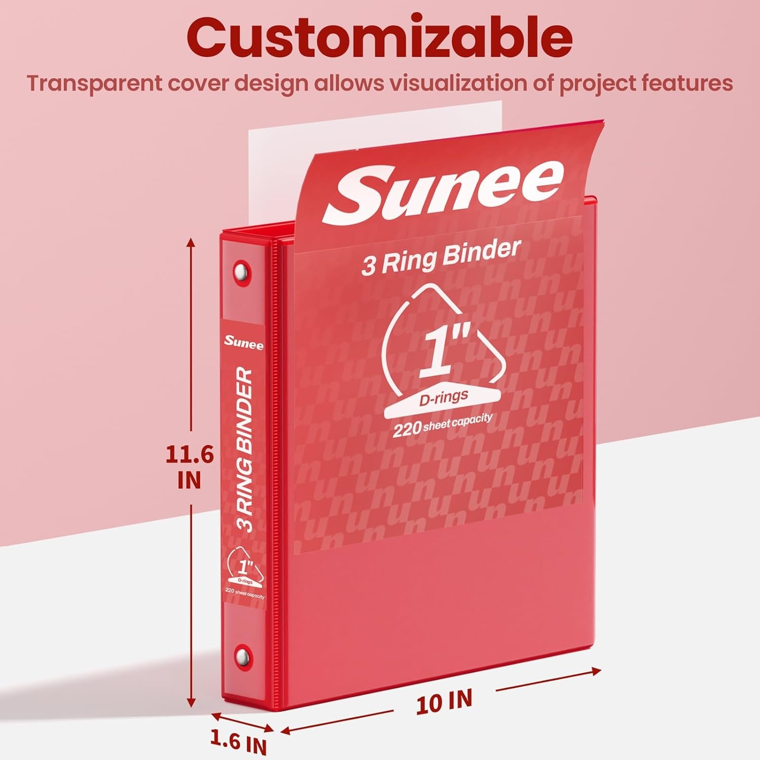 image:imageSUNEE 3 Ring Binder 2 Inch Clear View Binder Three Ring PVCFree Fit 85x11 Inches for School or Office Supplies Light Purple 2 PackDark Red