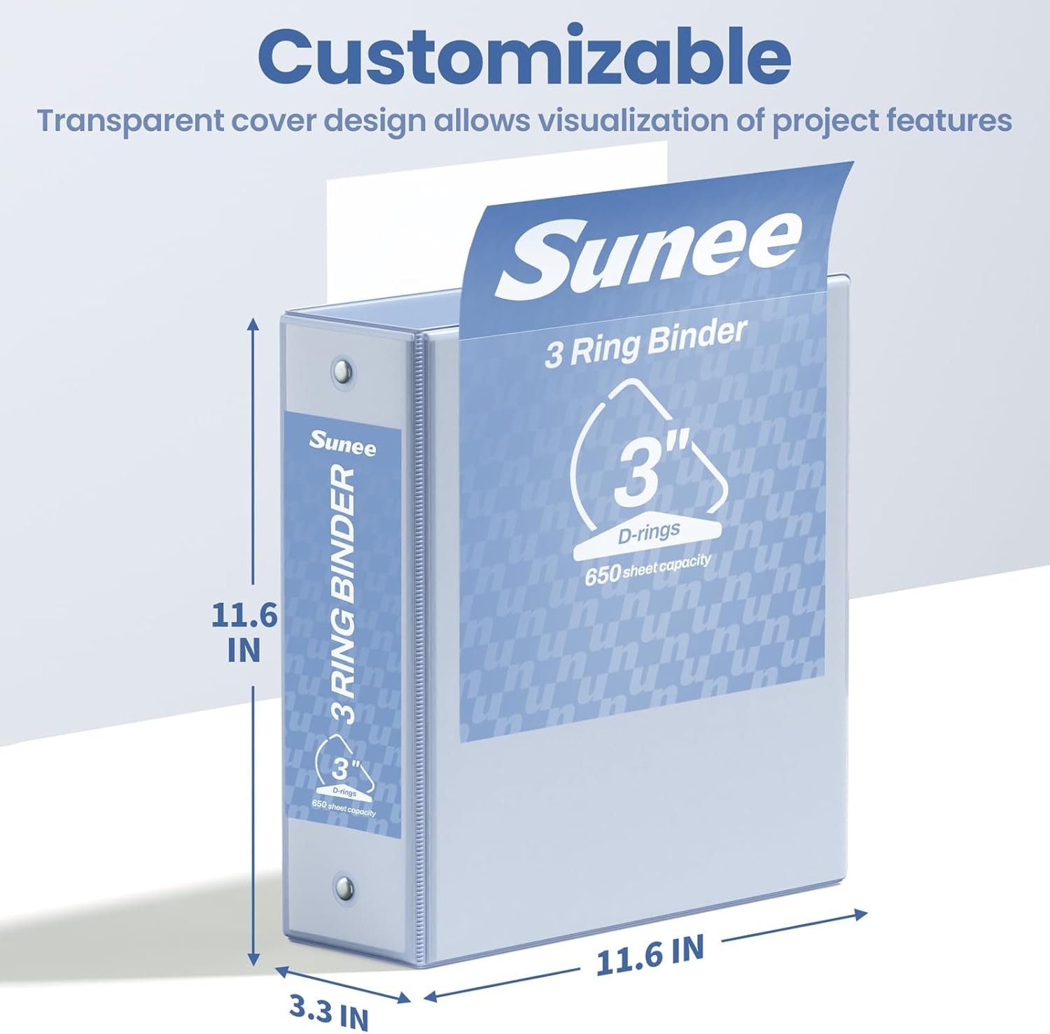 image:imageSUNEE 3 Ring Binder 2 Inch Clear View Binder Three Ring PVCFree Fit 85x11 Inches for School or Office Supplies Light Purple 2 PackHaze Blue