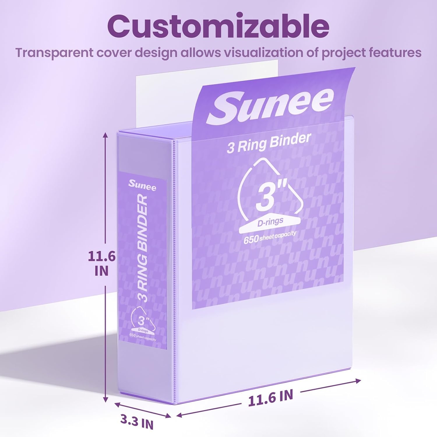 image:imageSUNEE 3 Ring Binder 2 Inch Clear View Binder Three Ring PVCFree Fit 85x11 Inches for School or Office Supplies Light Purple 2 PackLight Purple