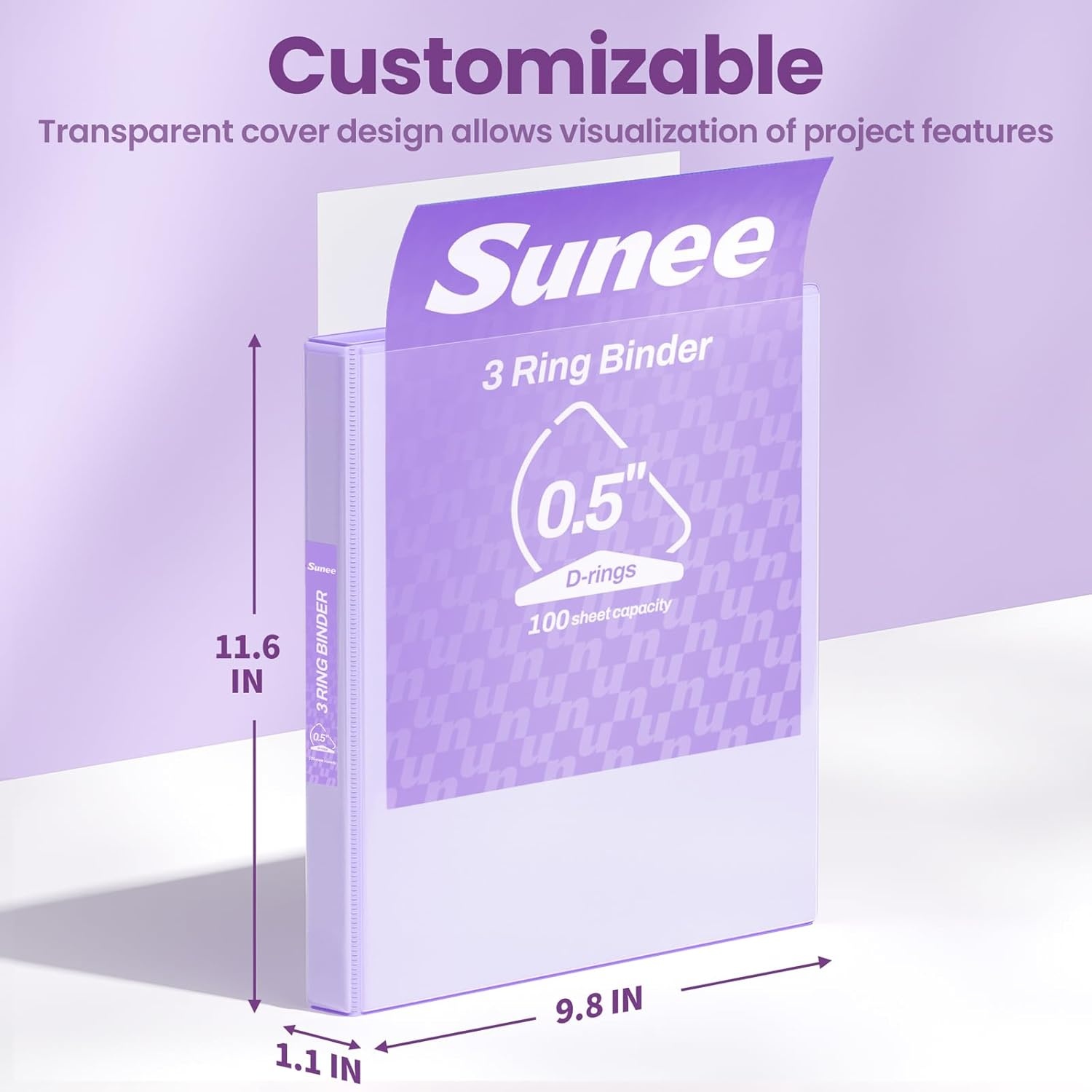 image:imageSUNEE 3 Ring Binder 2 Inch Clear View Binder Three Ring PVCFree Fit 85x11 Inches for School or Office Supplies Light Purple 2 PackLight Purple