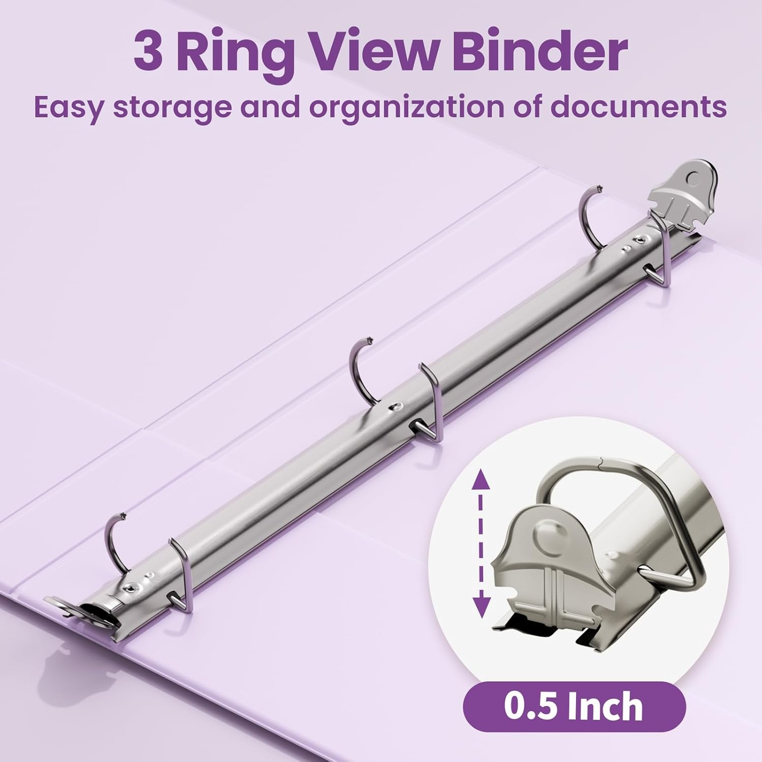image:imageSUNEE 3 Ring Binder 2 Inch Clear View Binder Three Ring PVCFree Fit 85x11 Inches for School or Office Supplies Light Purple 2 PackLight Purple
