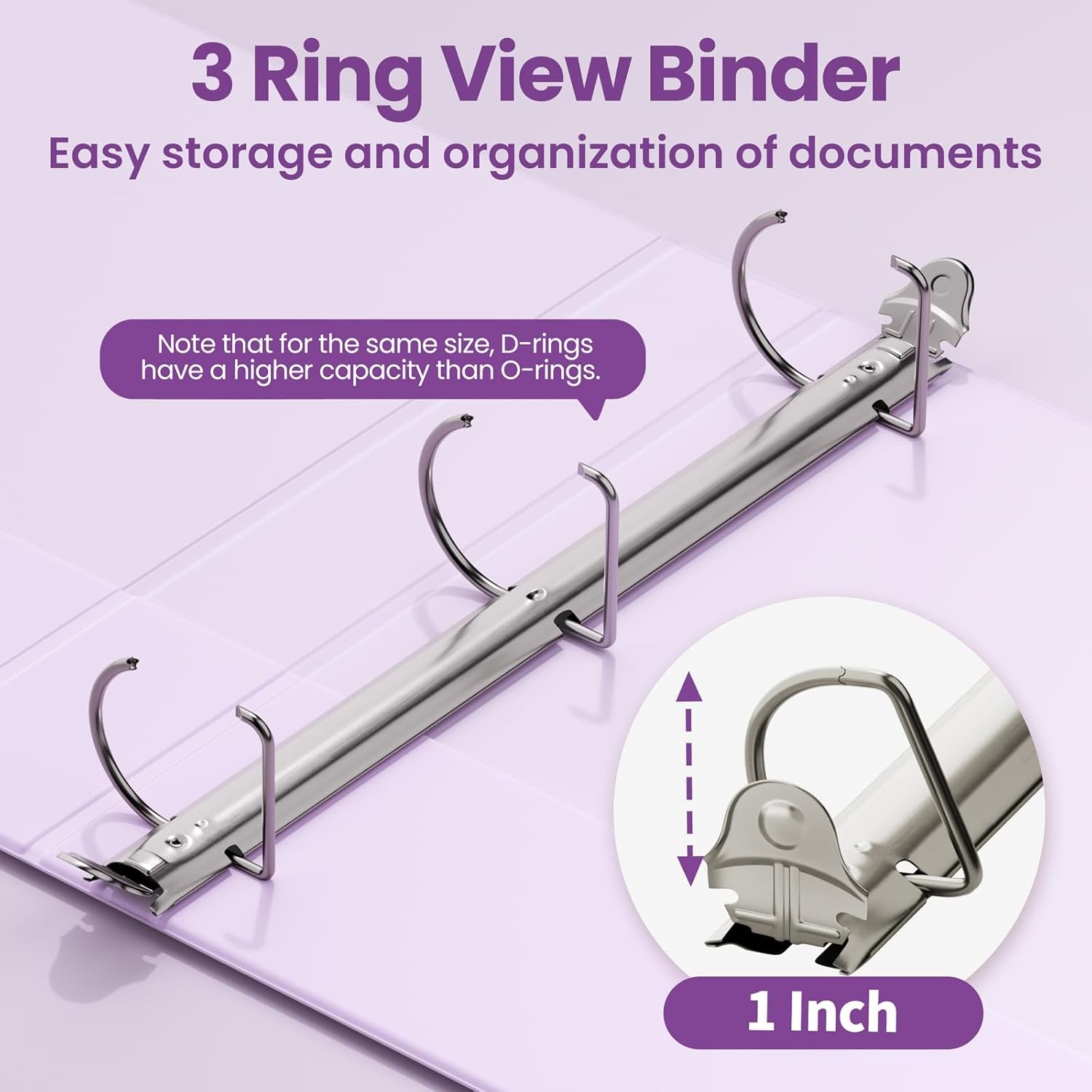 image:imageSUNEE 3 Ring Binder 2 Inch Clear View Binder Three Ring PVCFree Fit 85x11 Inches for School or Office Supplies Light Purple 2 PackLight Purple