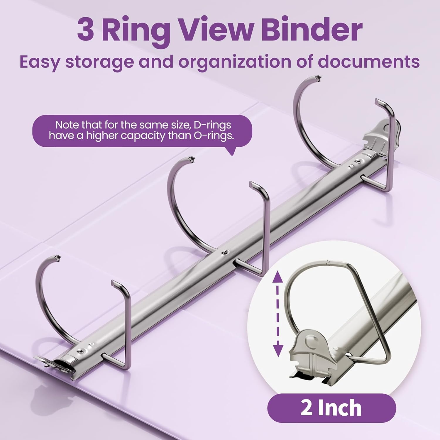 image:imageSUNEE 3 Ring Binder 2 Inch Clear View Binder Three Ring PVCFree Fit 85x11 Inches for School or Office Supplies Light Purple 2 PackLight Purple