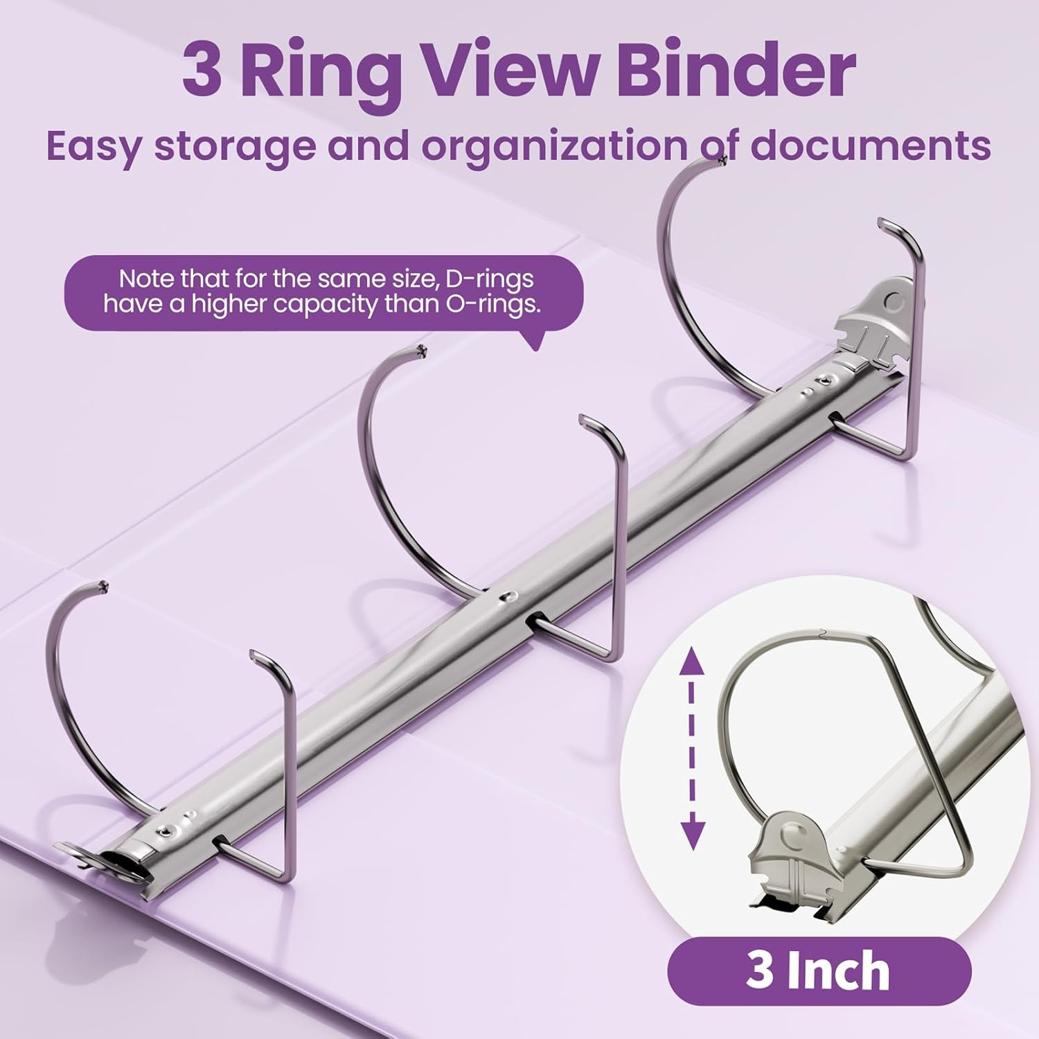 image:imageSUNEE 3 Ring Binder 2 Inch Clear View Binder Three Ring PVCFree Fit 85x11 Inches for School or Office Supplies Light Purple 2 PackLight Purple