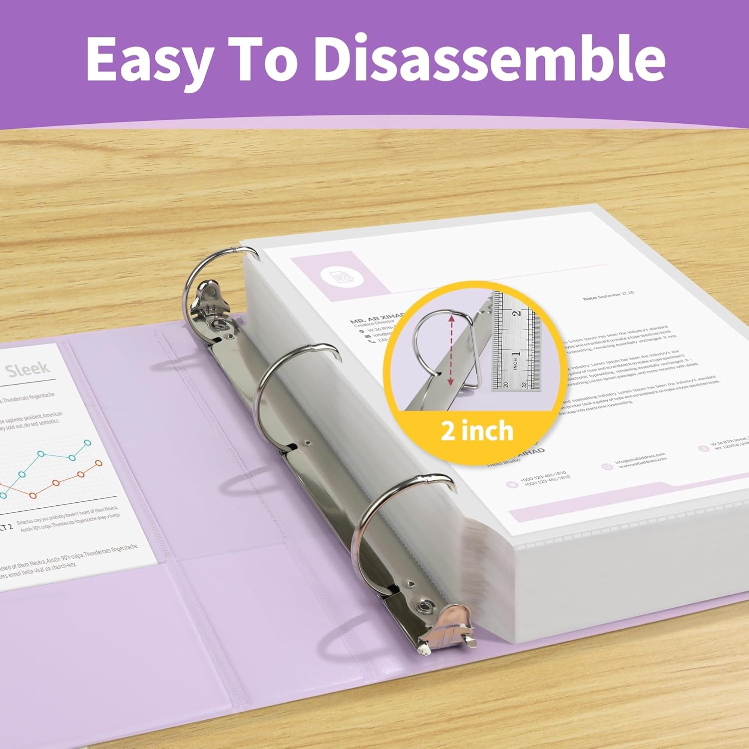 image:imageSUNEE 3 Ring Binder 2 Inch Clear View Binder Three Ring PVCFree Fit 85x11 Inches for School or Office Supplies Light Purple 2 PackLight Purple