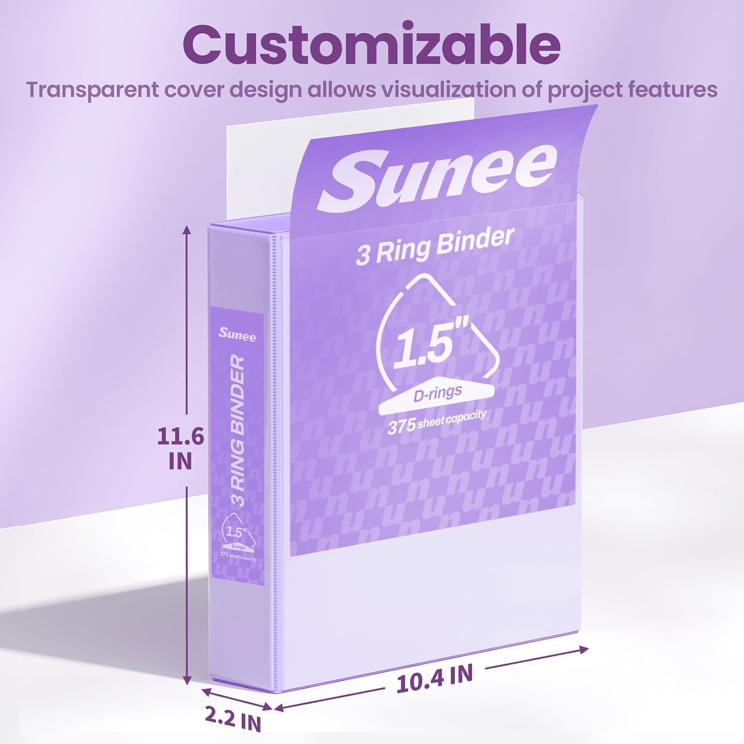 image:imageSUNEE 3 Ring Binder 2 Inch Clear View Binder Three Ring PVCFree Fit 85x11 Inches for School or Office Supplies Light Purple 2 PackLight Purple