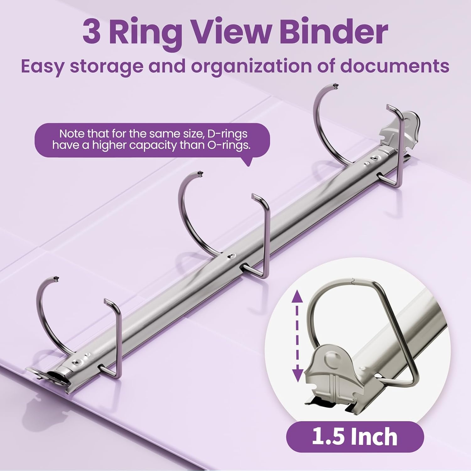 image:imageSUNEE 3 Ring Binder 2 Inch Clear View Binder Three Ring PVCFree Fit 85x11 Inches for School or Office Supplies Light Purple 2 PackLight Purple