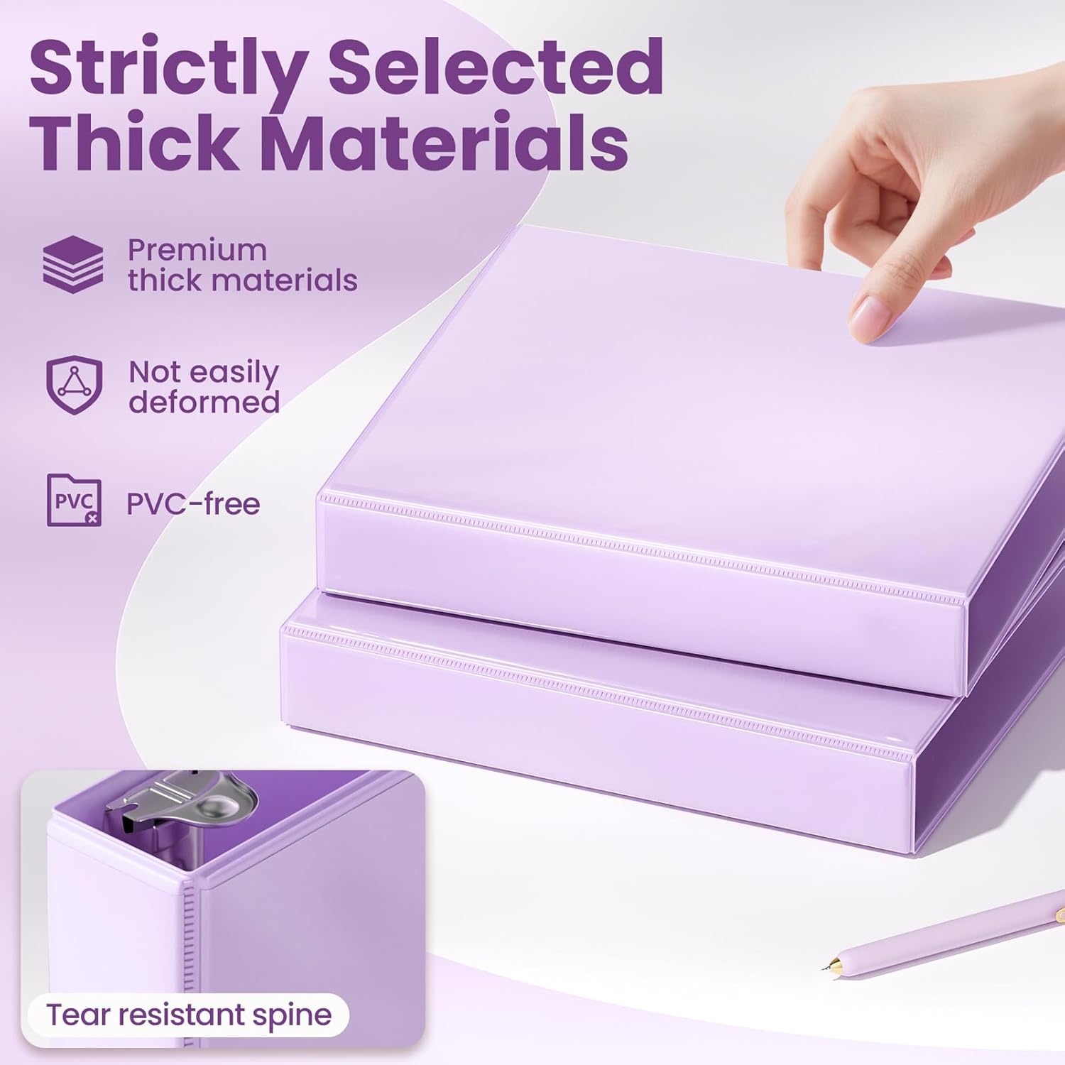 image:imageSUNEE 3 Ring Binder 2 Inch Clear View Binder Three Ring PVCFree Fit 85x11 Inches for School or Office Supplies Light Purple 2 PackLight Purple