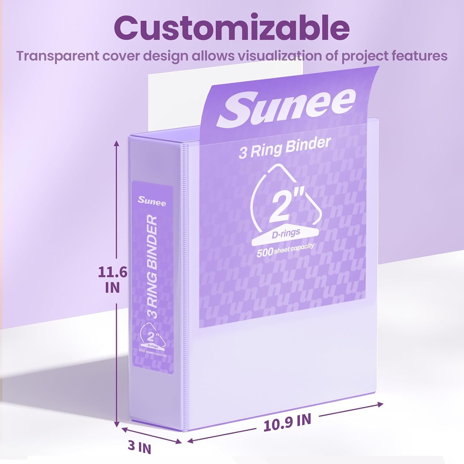 image:imageSUNEE 3 Ring Binder 2 Inch Clear View Binder Three Ring PVCFree Fit 85x11 Inches for School or Office Supplies Light Purple 2 PackLight Purple