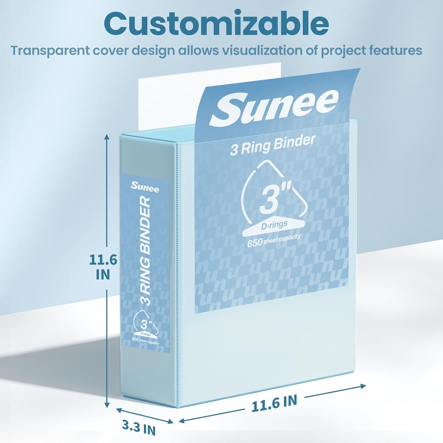image:imageSUNEE 3 Ring Binder 2 Inch Clear View Binder Three Ring PVCFree Fit 85x11 Inches for School or Office Supplies Light Purple 2 PackPastel Blue