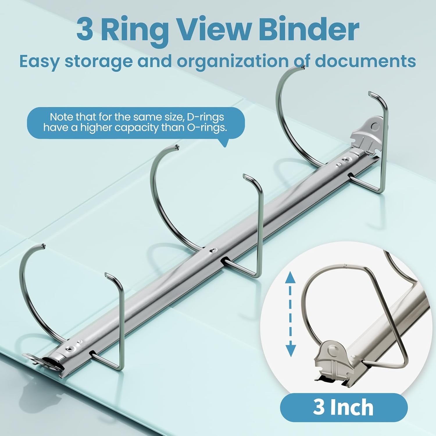 image:imageSUNEE 3 Ring Binder 2 Inch Clear View Binder Three Ring PVCFree Fit 85x11 Inches for School or Office Supplies Light Purple 2 PackPastel Blue