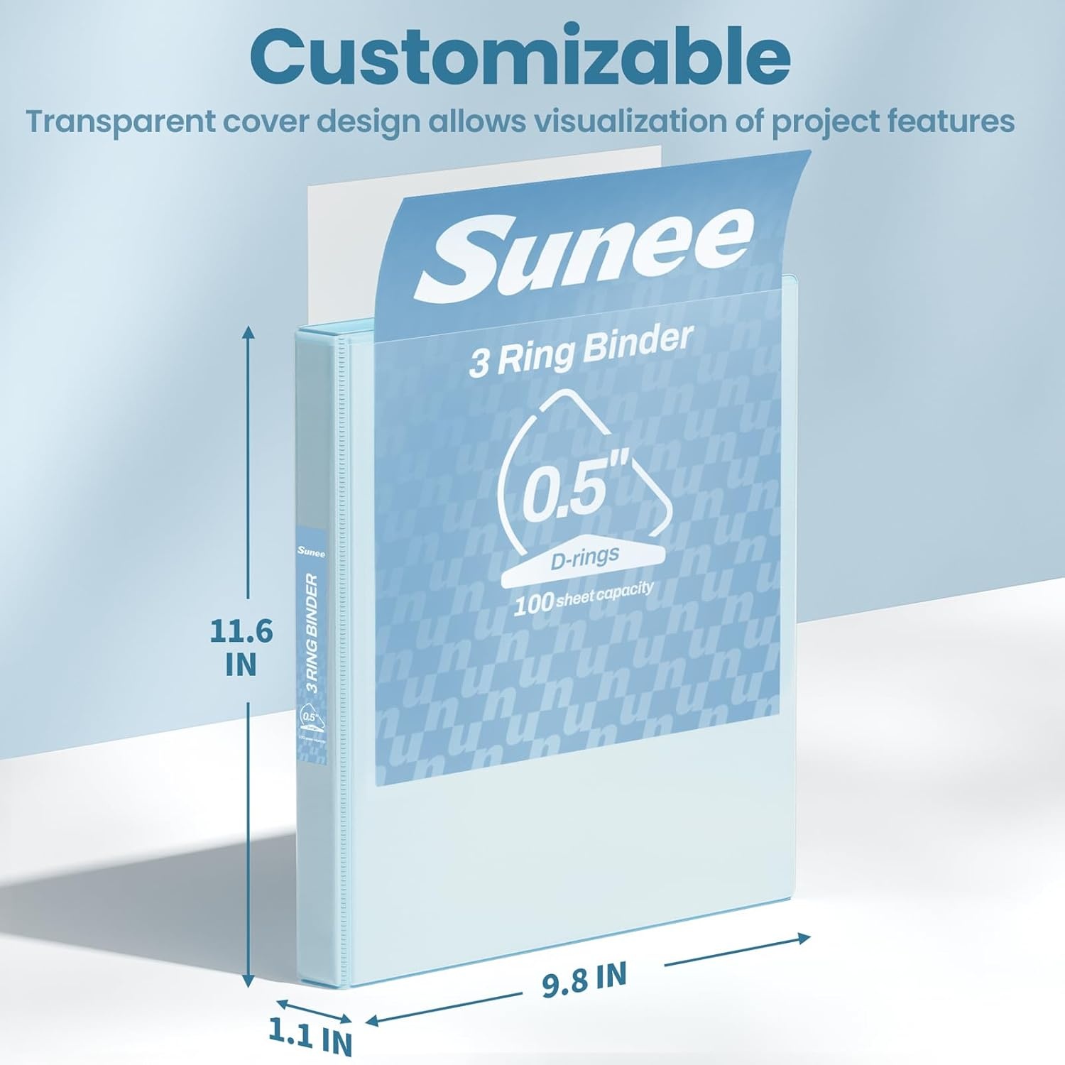 image:imageSUNEE 3 Ring Binder 2 Inch Clear View Binder Three Ring PVCFree Fit 85x11 Inches for School or Office Supplies Light Purple 2 PackPastel Blue
