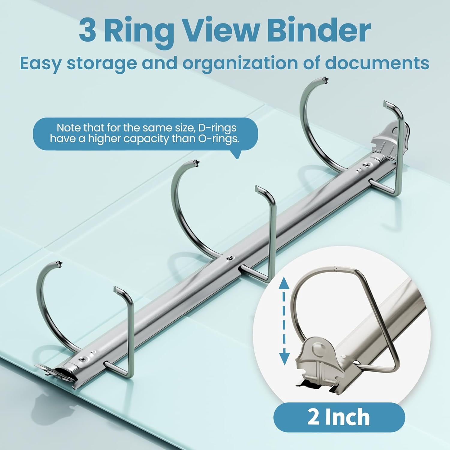 image:imageSUNEE 3 Ring Binder 2 Inch Clear View Binder Three Ring PVCFree Fit 85x11 Inches for School or Office Supplies Light Purple 2 PackPastel Blue