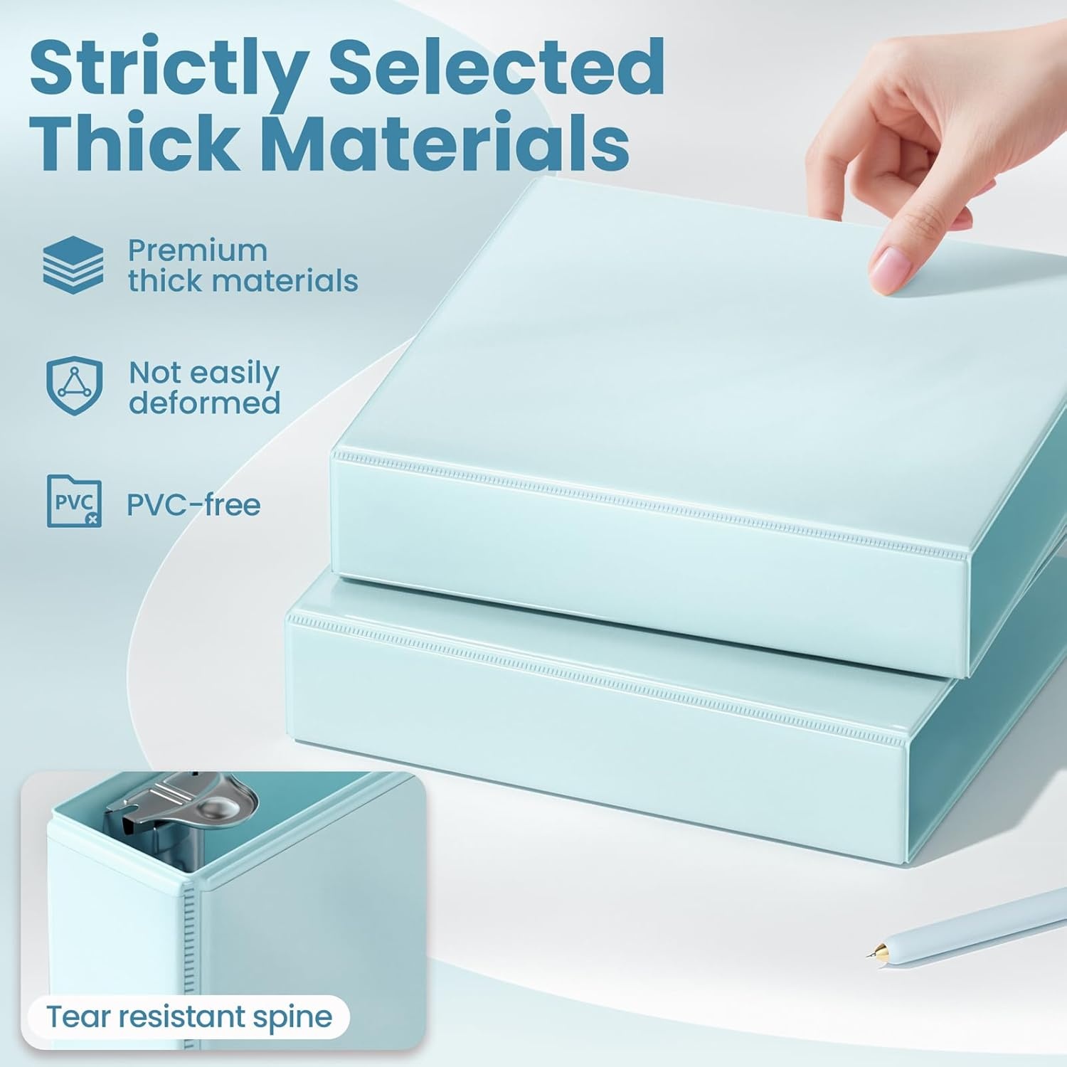 image:imageSUNEE 3 Ring Binder 2 Inch Clear View Binder Three Ring PVCFree Fit 85x11 Inches for School or Office Supplies Light Purple 2 PackPastel Blue