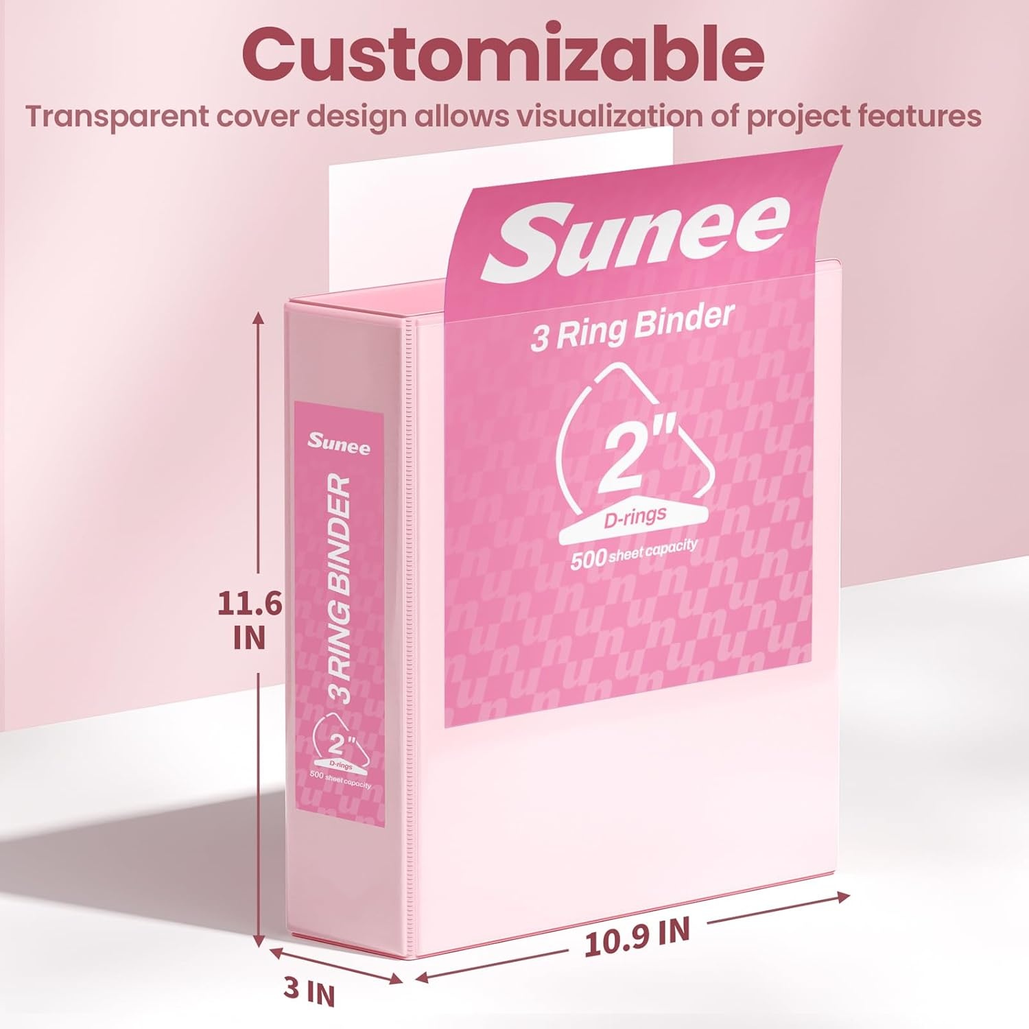 image:imageSUNEE 3 Ring Binder 2 Inch Clear View Binder Three Ring PVCFree Fit 85x11 Inches for School or Office Supplies Light Purple 2 PackPink
