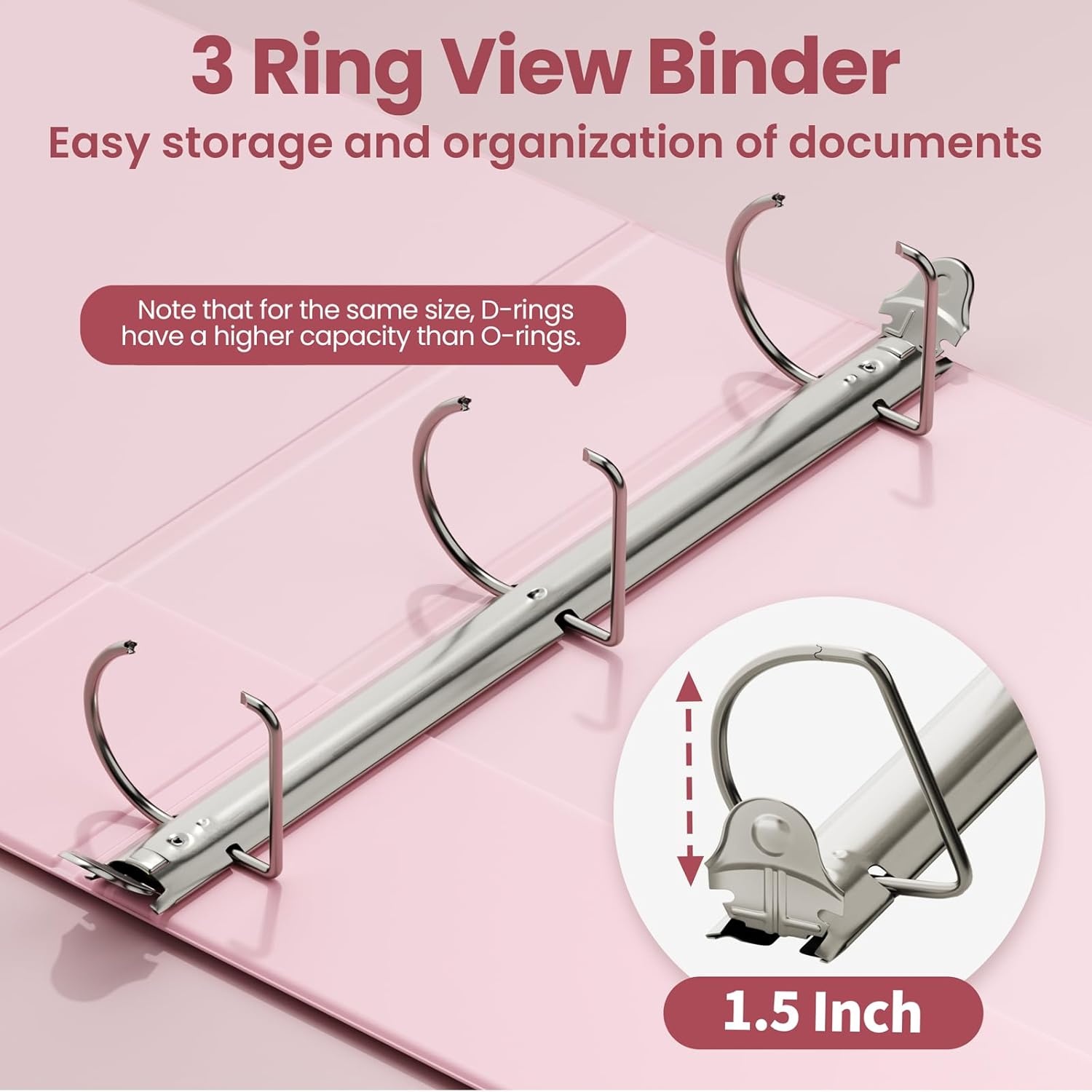 image:imageSUNEE 3 Ring Binder 2 Inch Clear View Binder Three Ring PVCFree Fit 85x11 Inches for School or Office Supplies Light Purple 2 PackPink