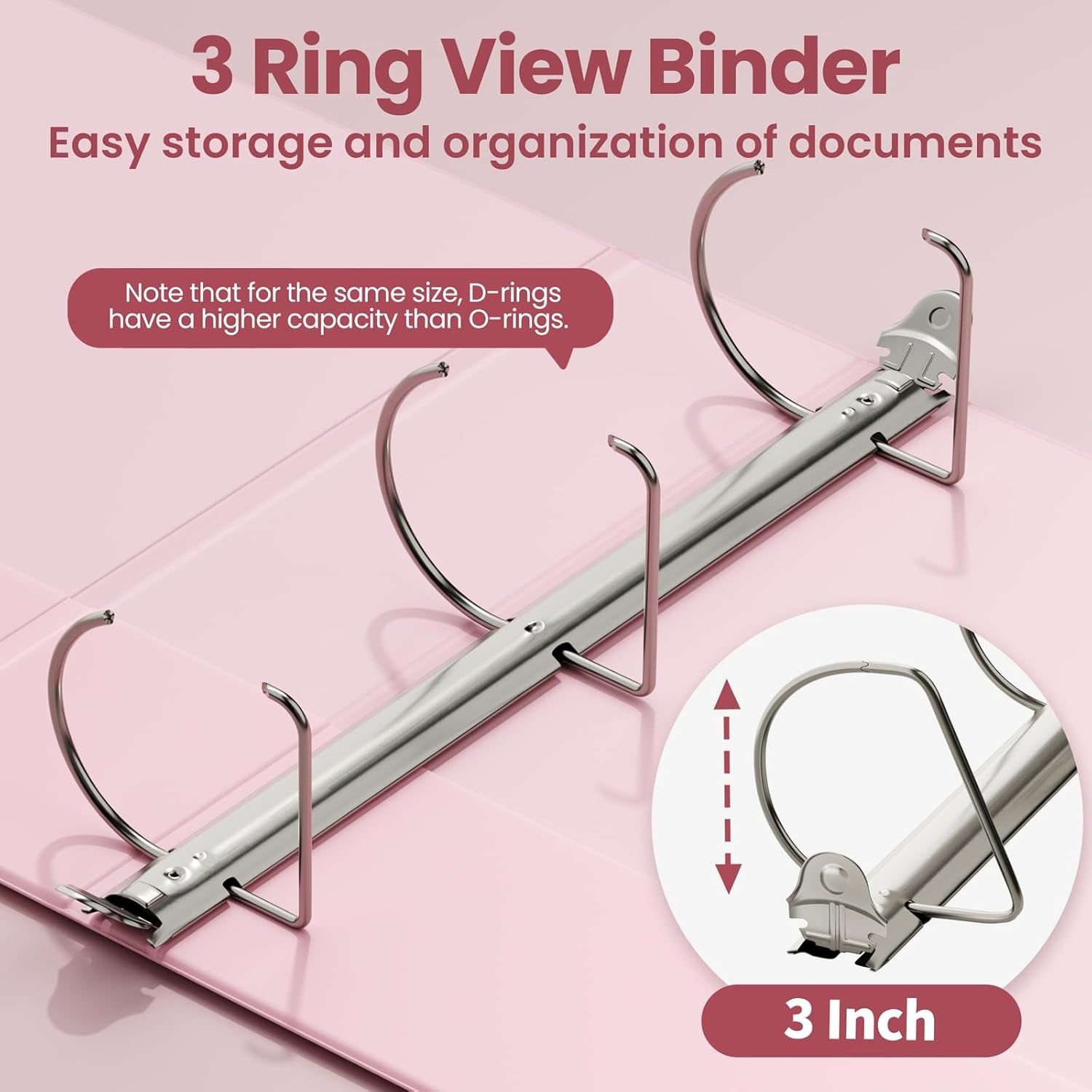 image:imageSUNEE 3 Ring Binder 2 Inch Clear View Binder Three Ring PVCFree Fit 85x11 Inches for School or Office Supplies Light Purple 2 PackPink