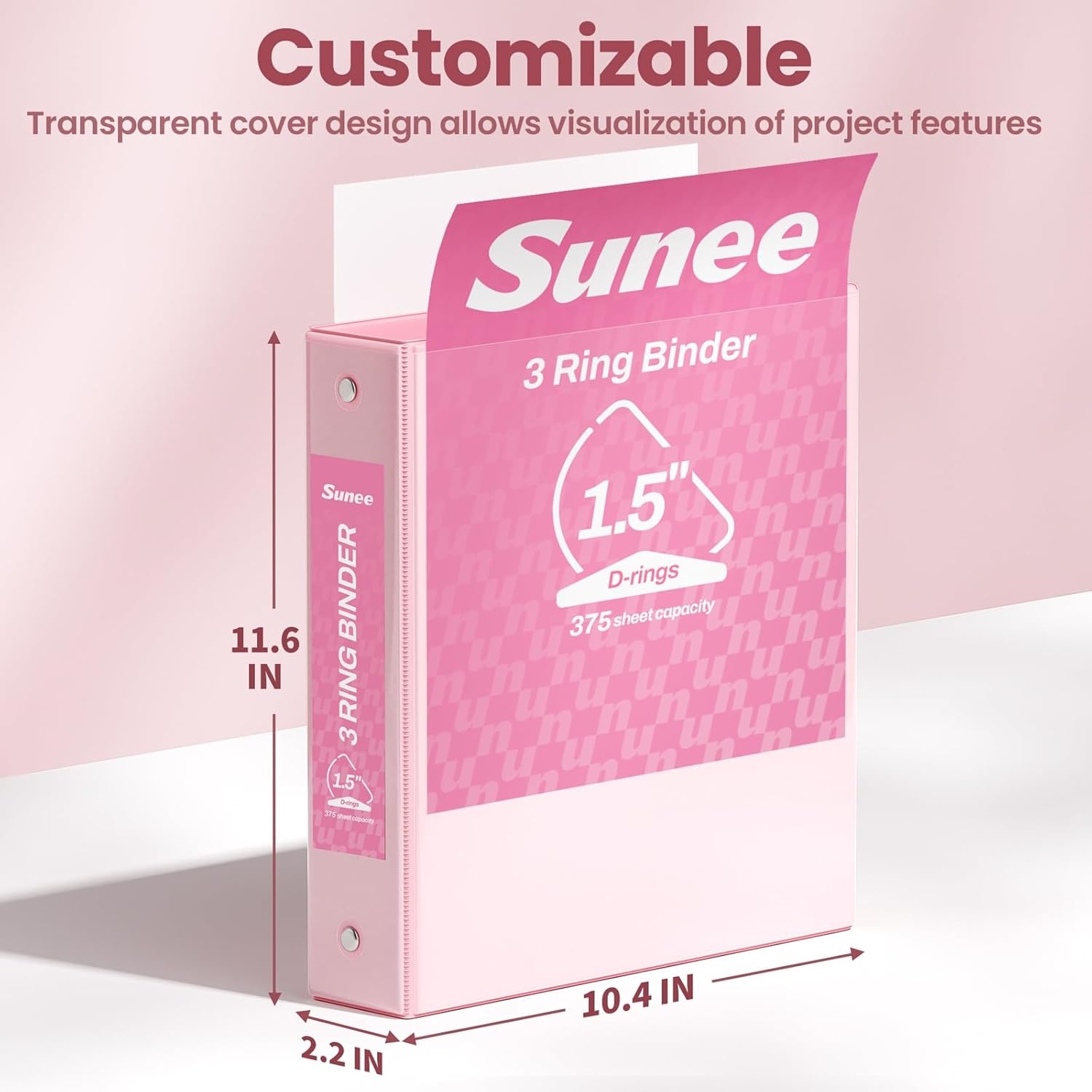 image:imageSUNEE 3 Ring Binder 2 Inch Clear View Binder Three Ring PVCFree Fit 85x11 Inches for School or Office Supplies Light Purple 2 PackPink