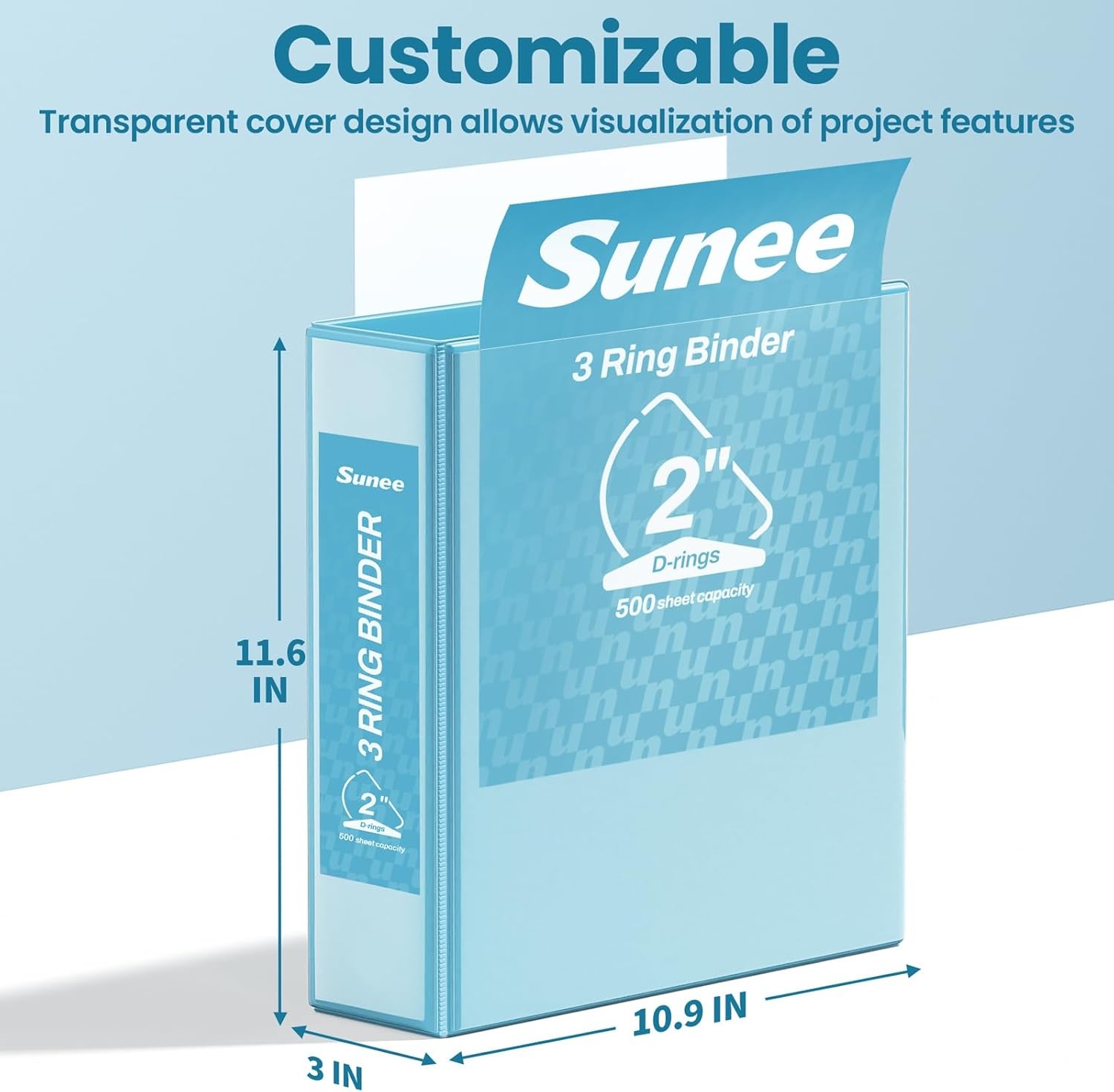 image:imageSUNEE 3 Ring Binder 2 Inch Clear View Binder Three Ring PVCFree Fit 85x11 Inches for School or Office Supplies Light Purple 2 PackSky Blue