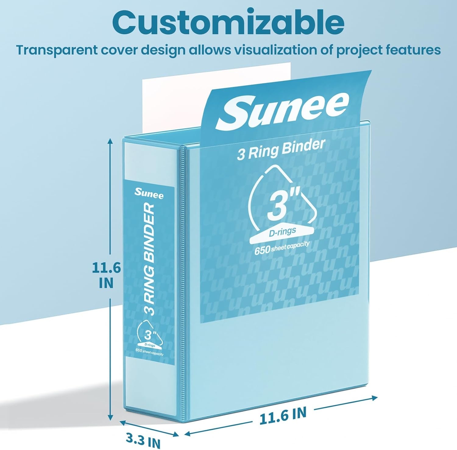 image:imageSUNEE 3 Ring Binder 2 Inch Clear View Binder Three Ring PVCFree Fit 85x11 Inches for School or Office Supplies Light Purple 2 PackSky Blue