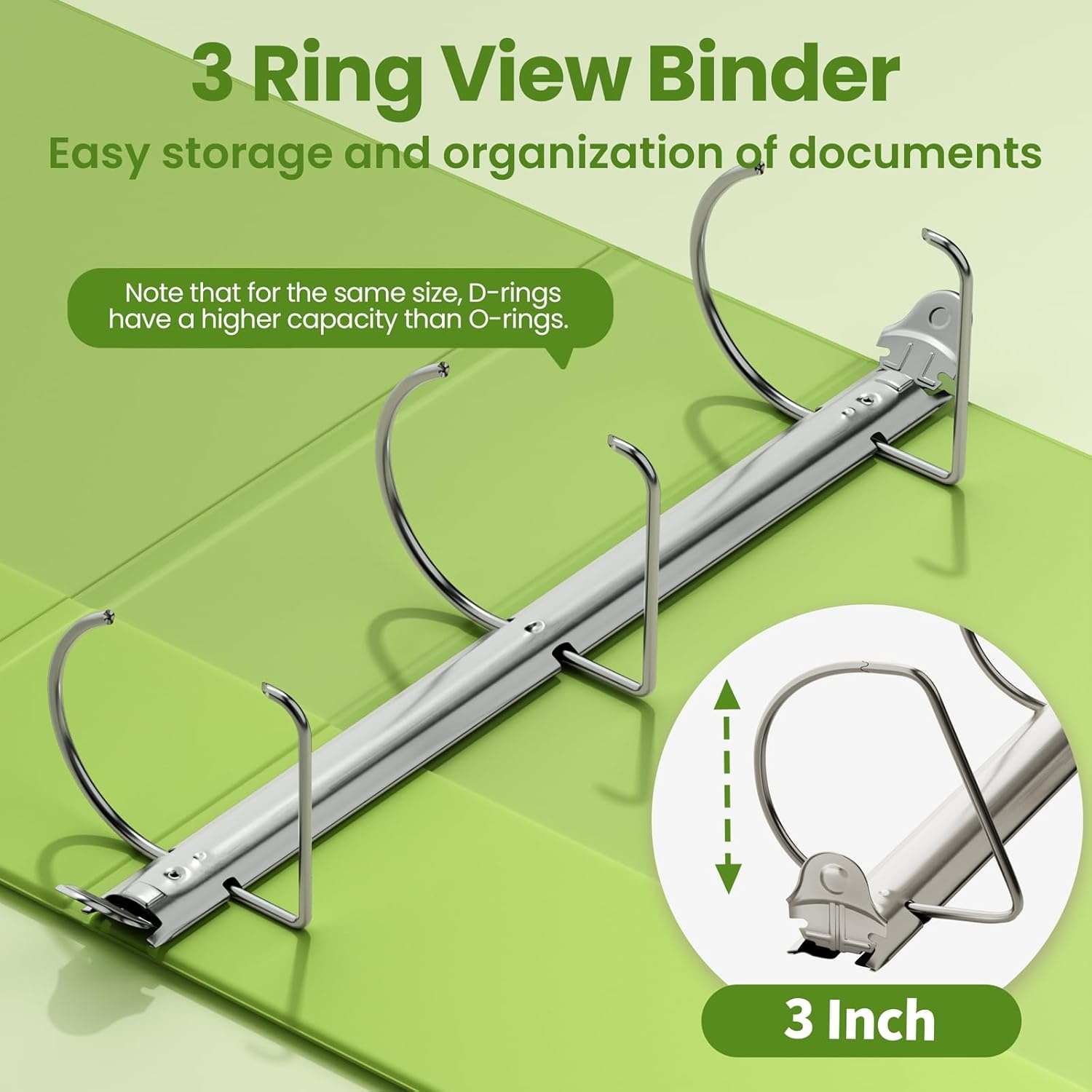 image:imageSUNEE 3 Ring Binder 2 Inch Clear View Binder Three Ring PVCFree Fit 85x11 Inches for School or Office Supplies Light Purple 2 PackTender Green