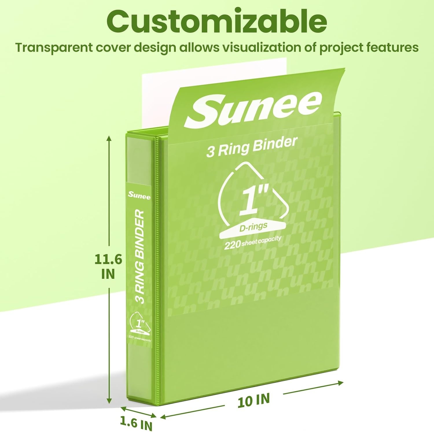 image:imageSUNEE 3 Ring Binder 2 Inch Clear View Binder Three Ring PVCFree Fit 85x11 Inches for School or Office Supplies Light Purple 2 PackTender Green