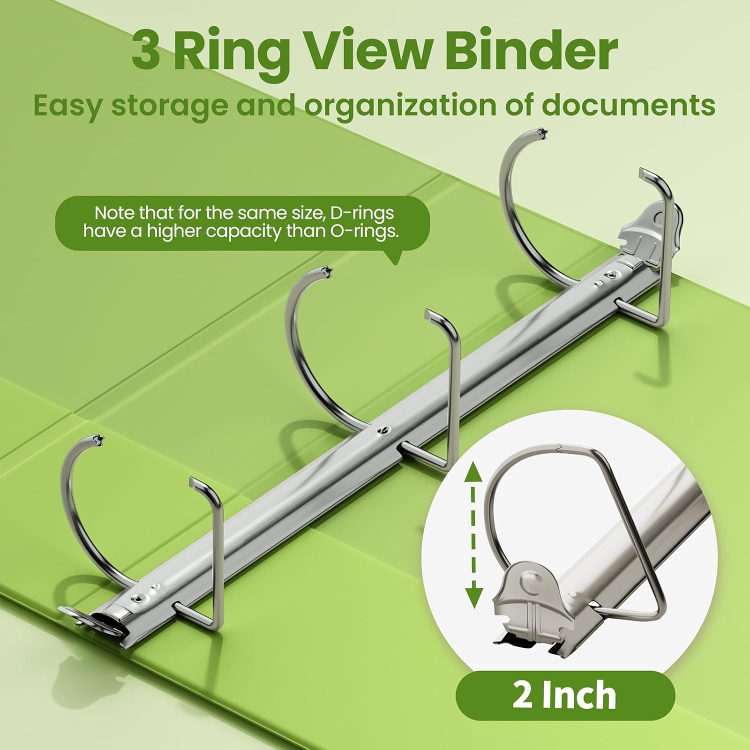 image:imageSUNEE 3 Ring Binder 2 Inch Clear View Binder Three Ring PVCFree Fit 85x11 Inches for School or Office Supplies Light Purple 2 PackTender Green