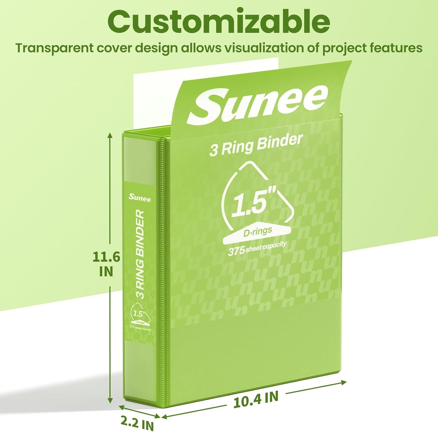 image:imageSUNEE 3 Ring Binder 2 Inch Clear View Binder Three Ring PVCFree Fit 85x11 Inches for School or Office Supplies Light Purple 2 PackTender Green