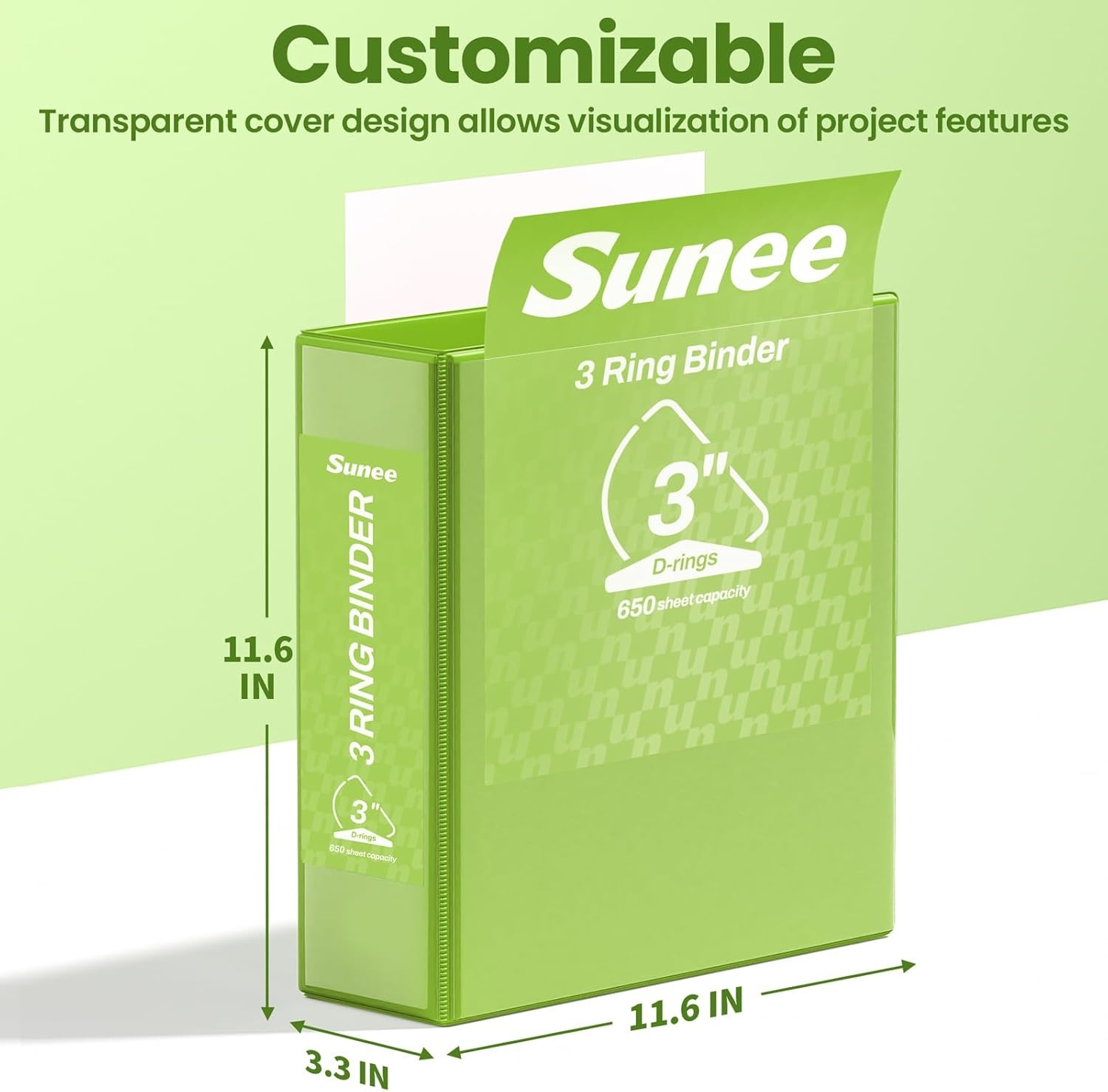 image:imageSUNEE 3 Ring Binder 2 Inch Clear View Binder Three Ring PVCFree Fit 85x11 Inches for School or Office Supplies Light Purple 2 PackTender Green