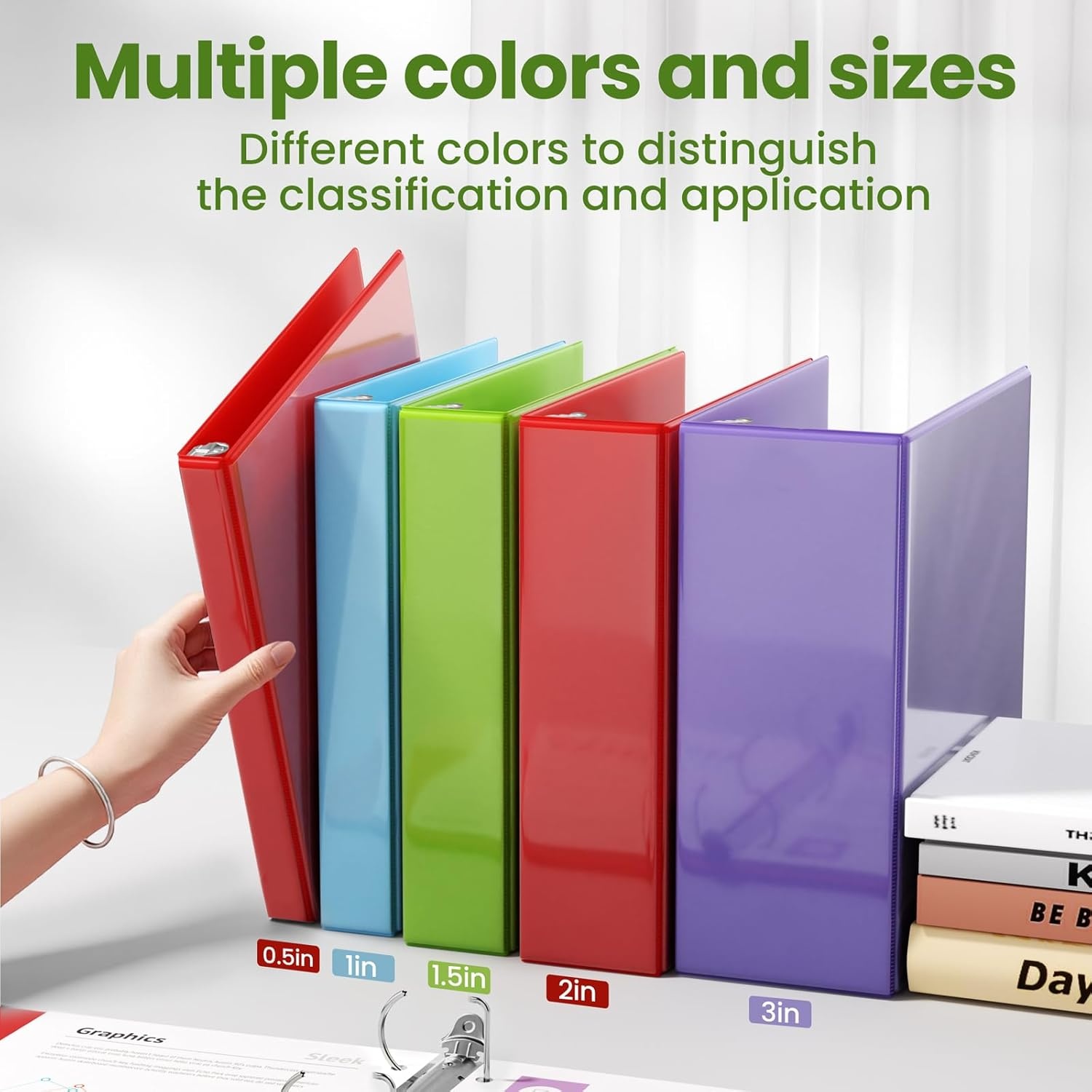 image:imageSUNEE 3 Ring Binder 2 Inch Clear View Binder Three Ring PVCFree Fit 85x11 Inches for School or Office Supplies Light Purple 2 PackTender Green