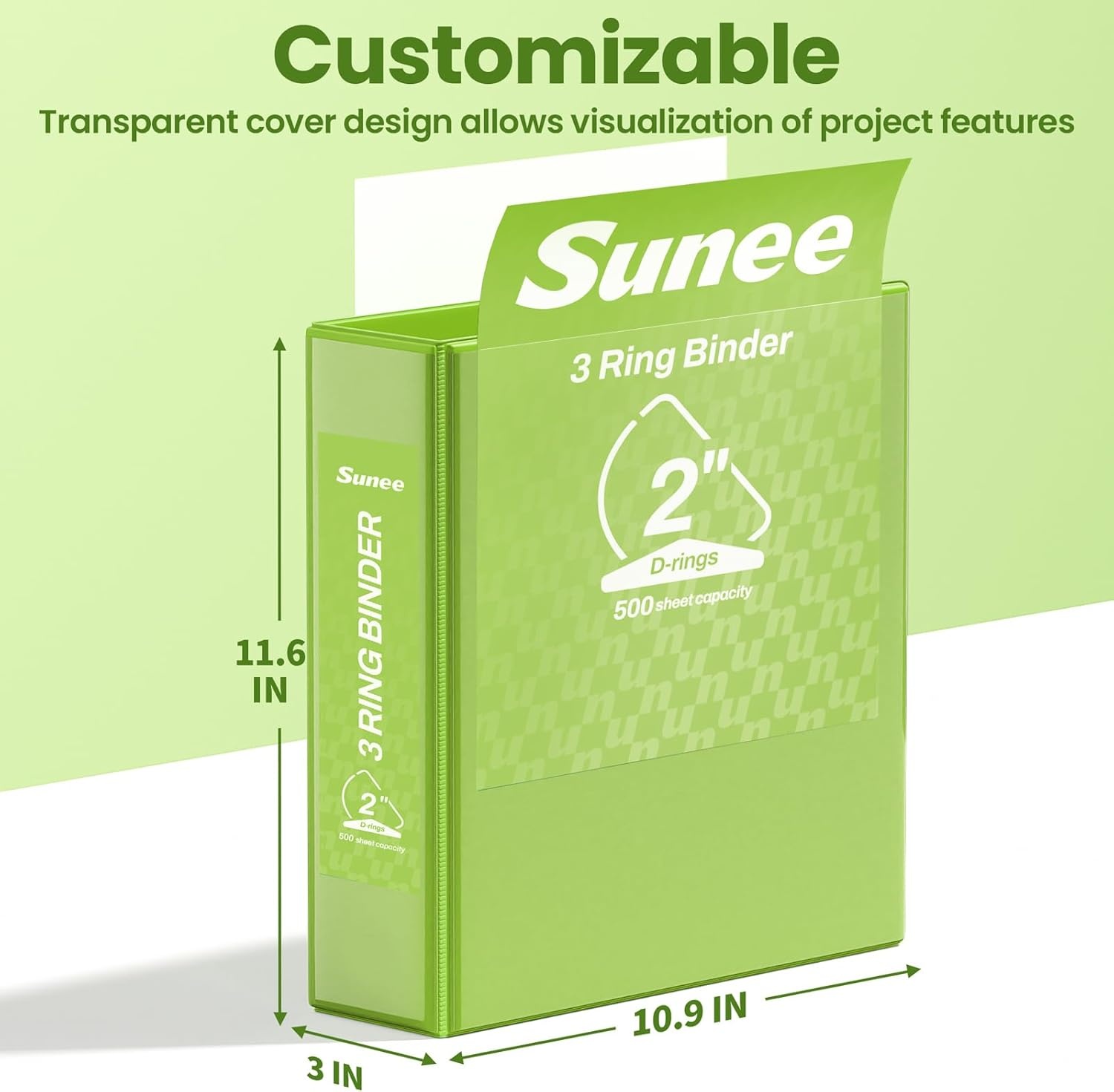 image:imageSUNEE 3 Ring Binder 2 Inch Clear View Binder Three Ring PVCFree Fit 85x11 Inches for School or Office Supplies Light Purple 2 PackTender Green