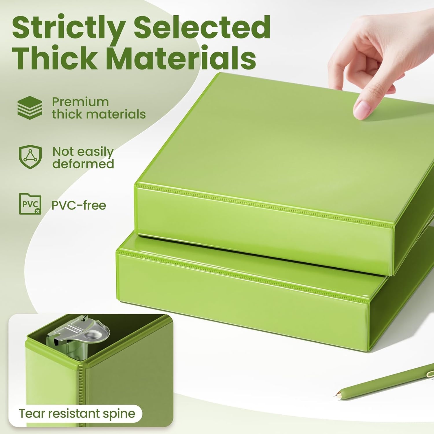 image:imageSUNEE 3 Ring Binder 2 Inch Clear View Binder Three Ring PVCFree Fit 85x11 Inches for School or Office Supplies Light Purple 2 PackTender Green