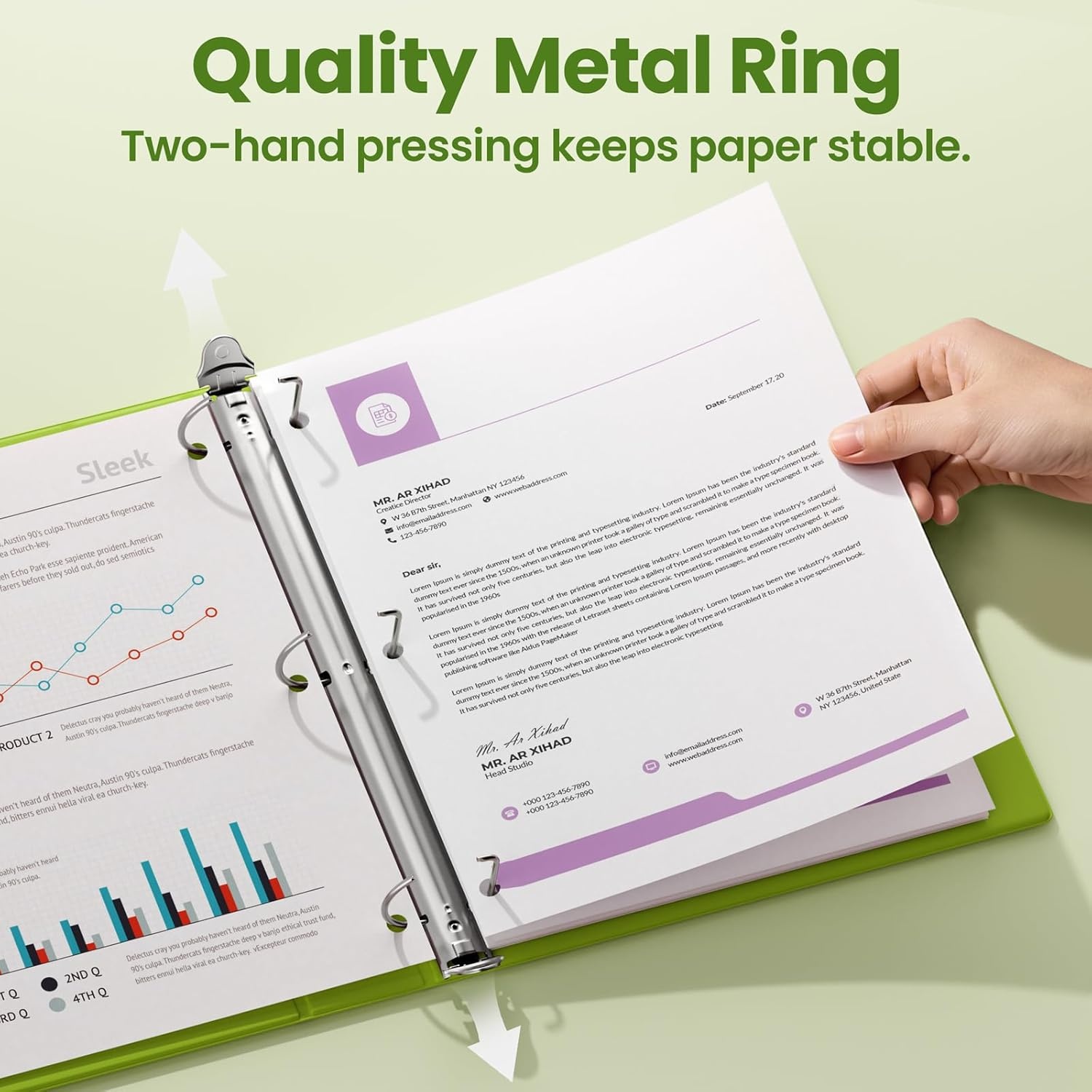 image:imageSUNEE 3 Ring Binder 2 Inch Clear View Binder Three Ring PVCFree Fit 85x11 Inches for School or Office Supplies Light Purple 2 PackTender Green