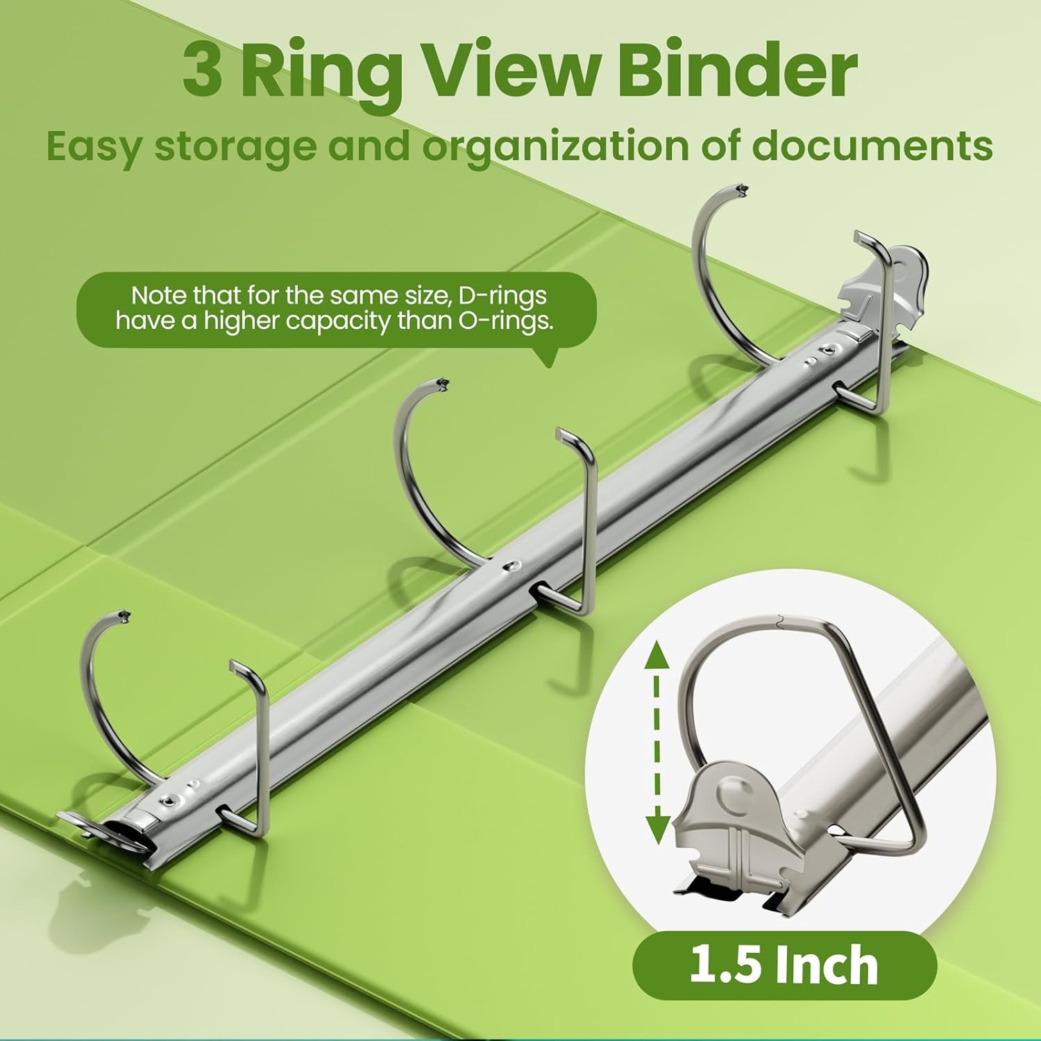 image:imageSUNEE 3 Ring Binder 2 Inch Clear View Binder Three Ring PVCFree Fit 85x11 Inches for School or Office Supplies Light Purple 2 PackTender Green