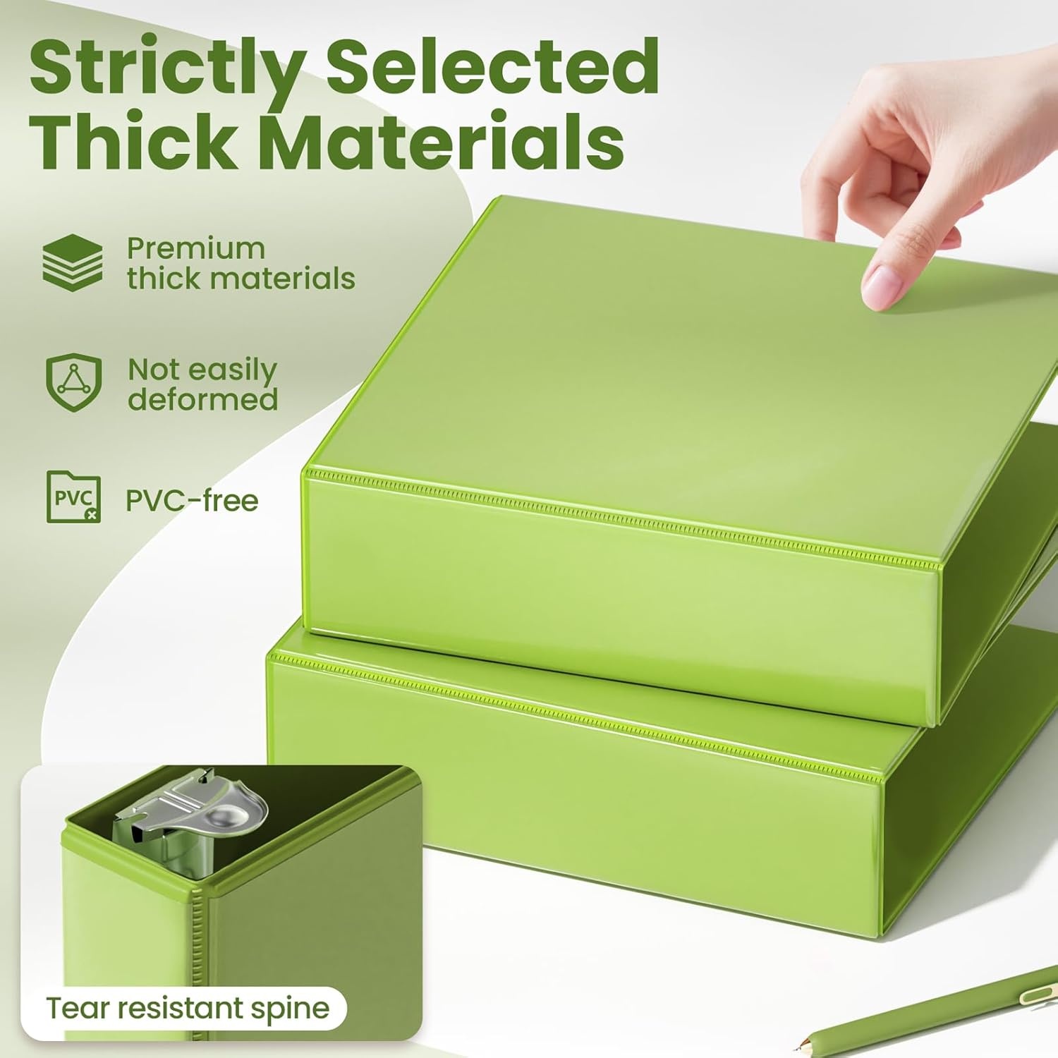 image:imageSUNEE 3 Ring Binder 2 Inch Clear View Binder Three Ring PVCFree Fit 85x11 Inches for School or Office Supplies Light Purple 2 PackTender Green