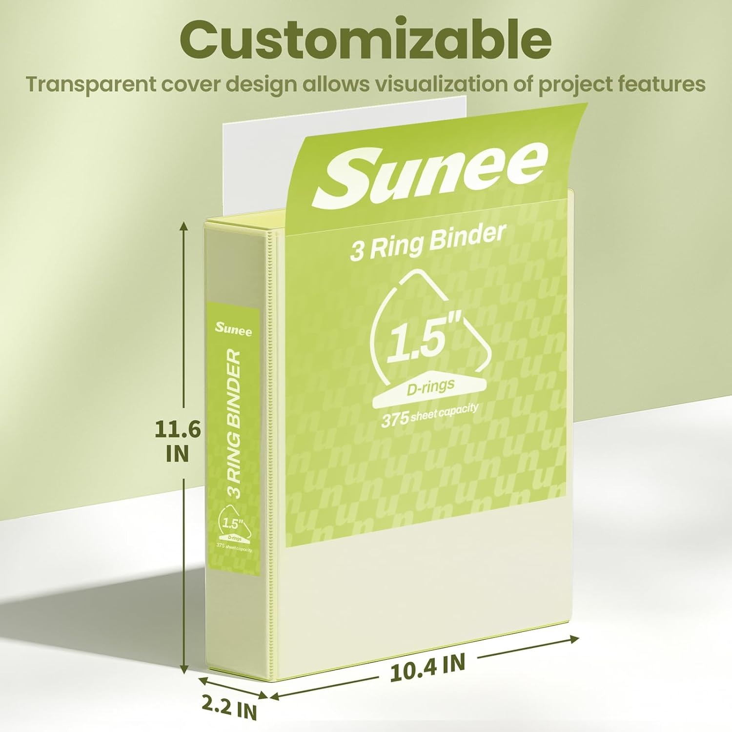 image:imageSUNEE 3 Ring Binder 2 Inch Clear View Binder Three Ring PVCFree Fit 85x11 Inches for School or Office Supplies Light Purple 2 PackYellow