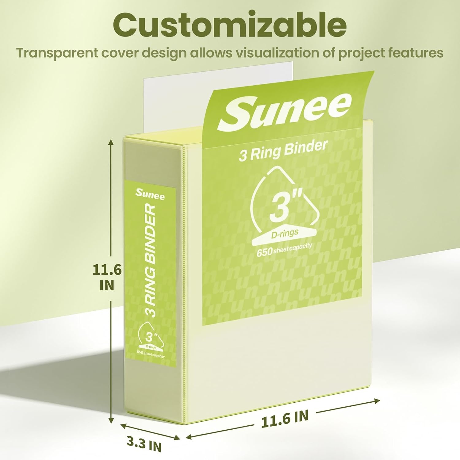 image:imageSUNEE 3 Ring Binder 2 Inch Clear View Binder Three Ring PVCFree Fit 85x11 Inches for School or Office Supplies Light Purple 2 PackYellow