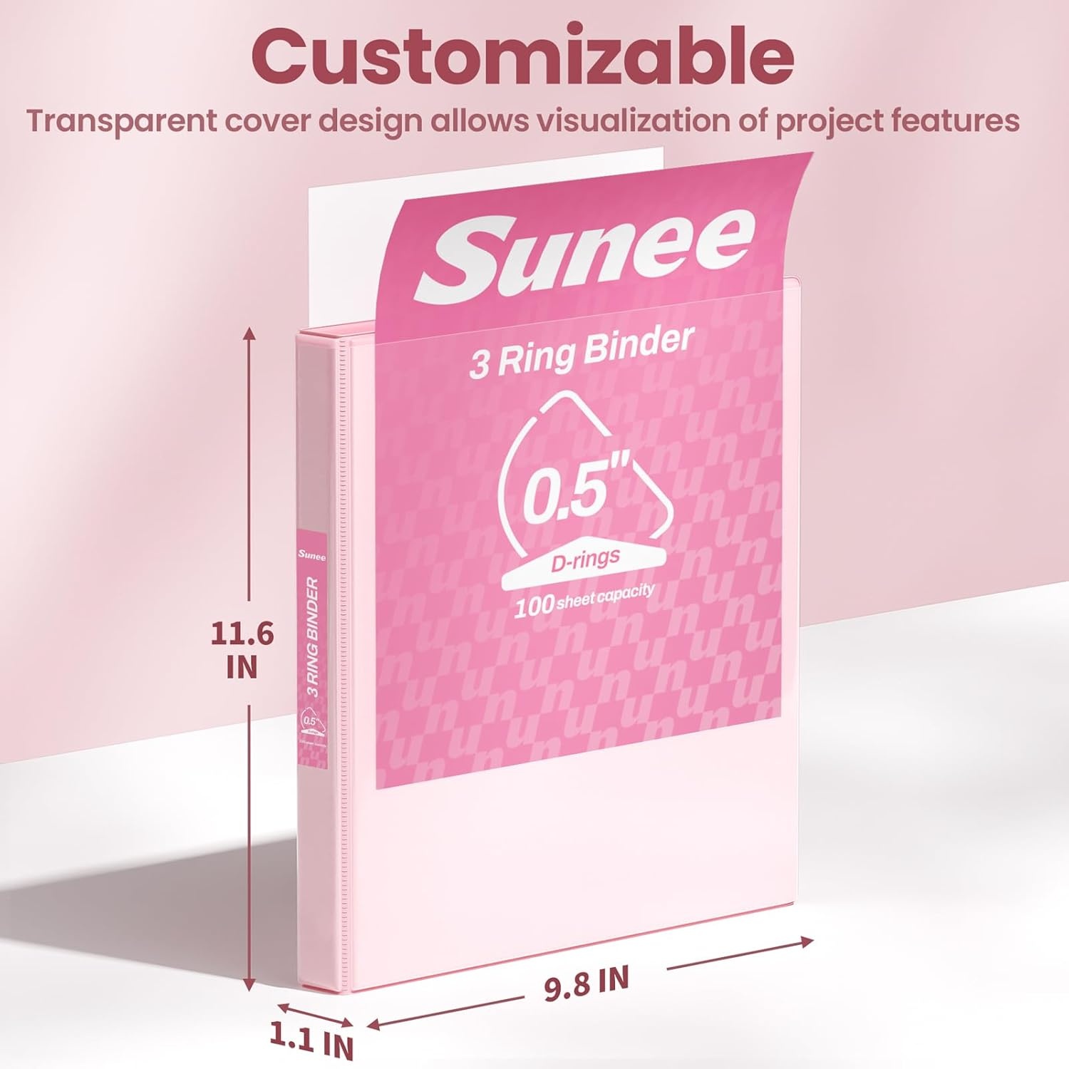 image:imageSUNEE 3 Ring Binder 3 Inch D Ring Clear View Binder Three Ring PVCFree Fit 85x11 Inches for School or Office Supplies Assorted Pastel 4 Pack05 Inch