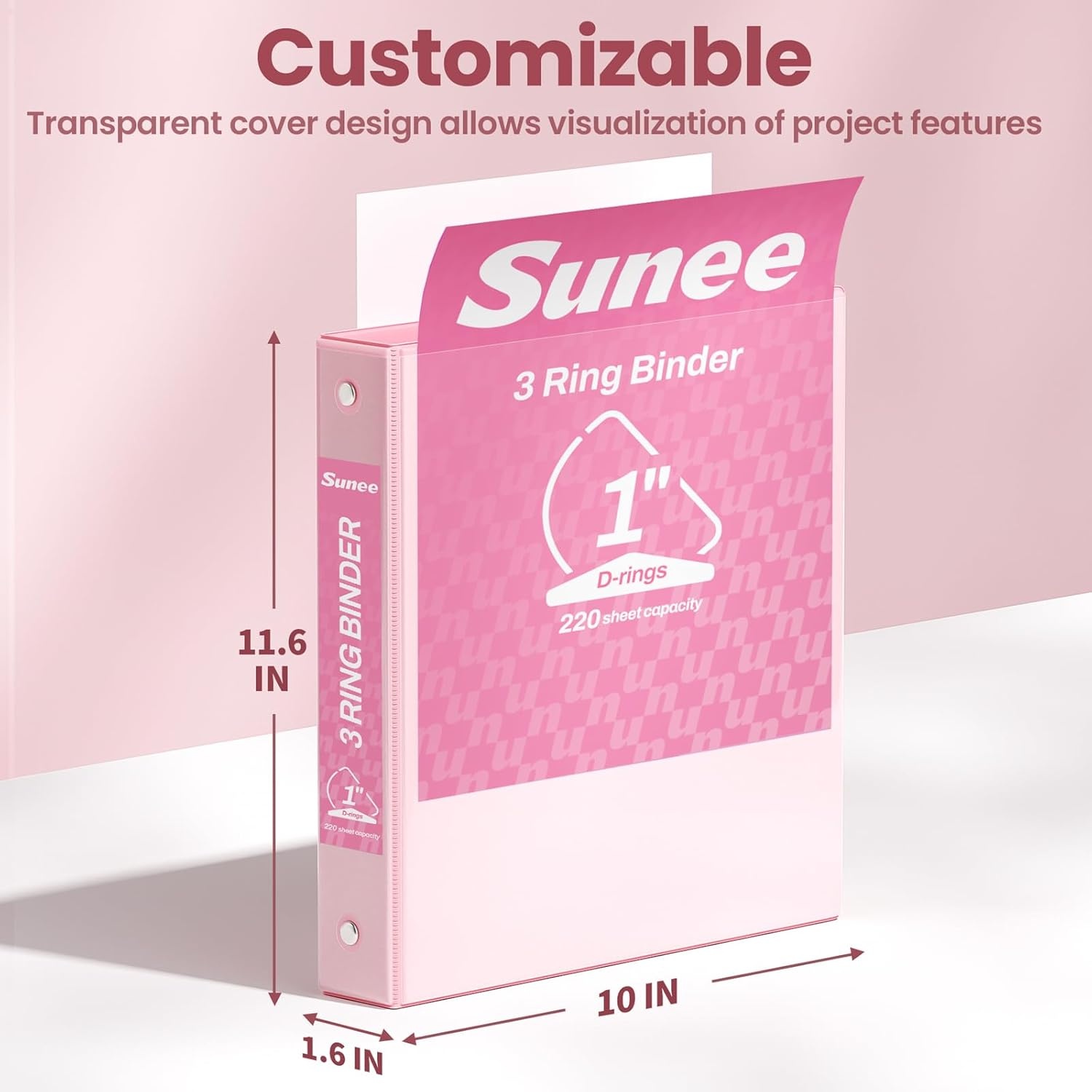 image:imageSUNEE 3 Ring Binder 3 Inch D Ring Clear View Binder Three Ring PVCFree Fit 85x11 Inches for School or Office Supplies Assorted Pastel 4 Pack1 Inch