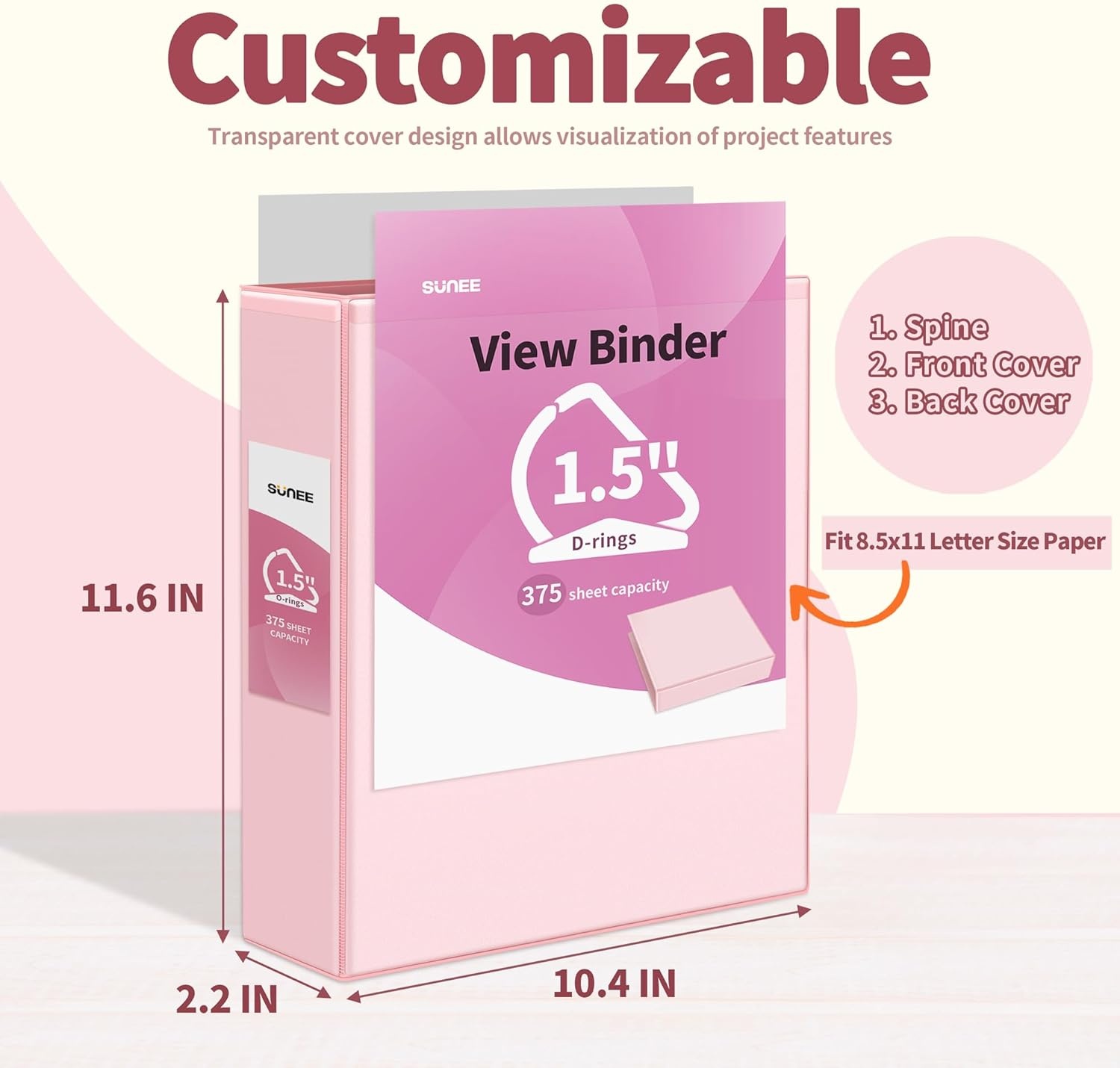 image:imageSUNEE 3 Ring Binder 3 Inch D Ring Clear View Binder Three Ring PVCFree Fit 85x11 Inches for School or Office Supplies Assorted Pastel 4 Pack15 Inch