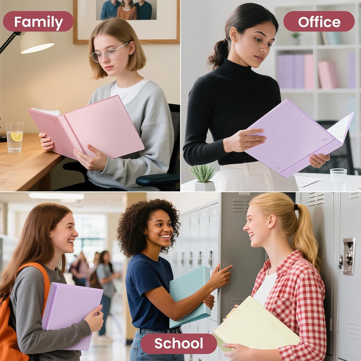 image:imageSUNEE 3 Ring Binder 3 Inch D Ring Clear View Binder Three Ring PVCFree Fit 85x11 Inches for School or Office Supplies Assorted Pastel 4 Pack3 Inch