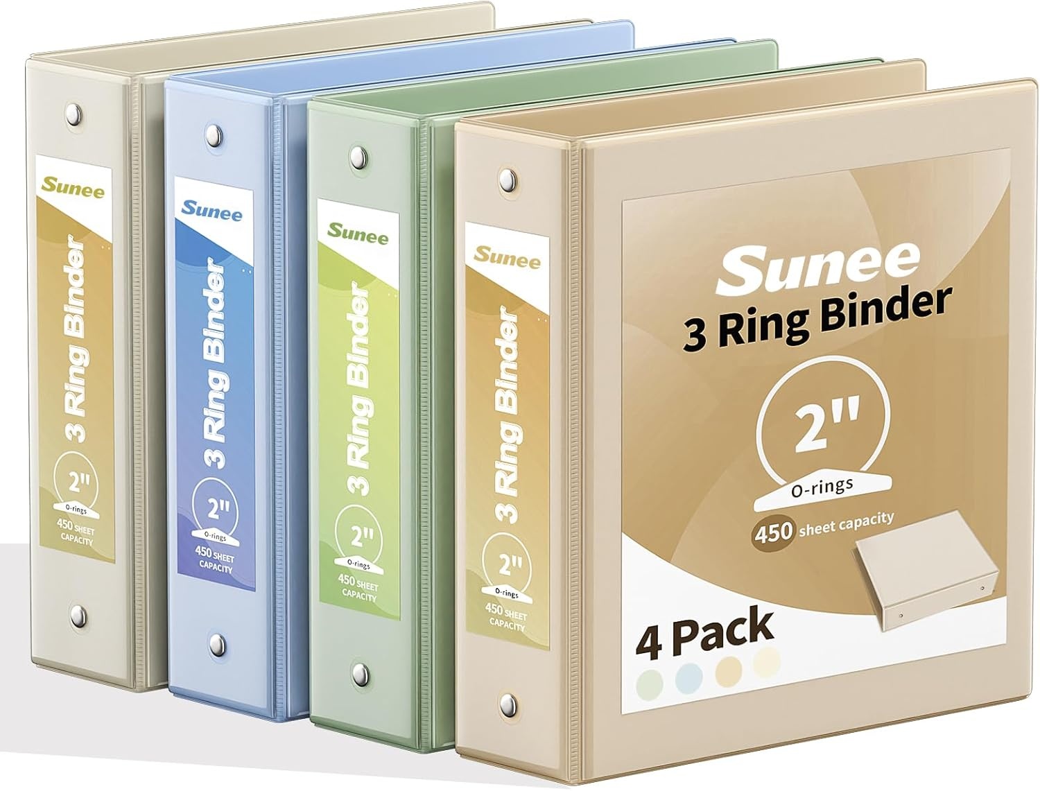 image:imageSUNEE 3 Ring Binders 2 Inch 4 Pack Clear View Binder Three Ring PVCFree Fit 85x11 Inches for School or Office Supplies Assorted PastelNeutral Aesthetic