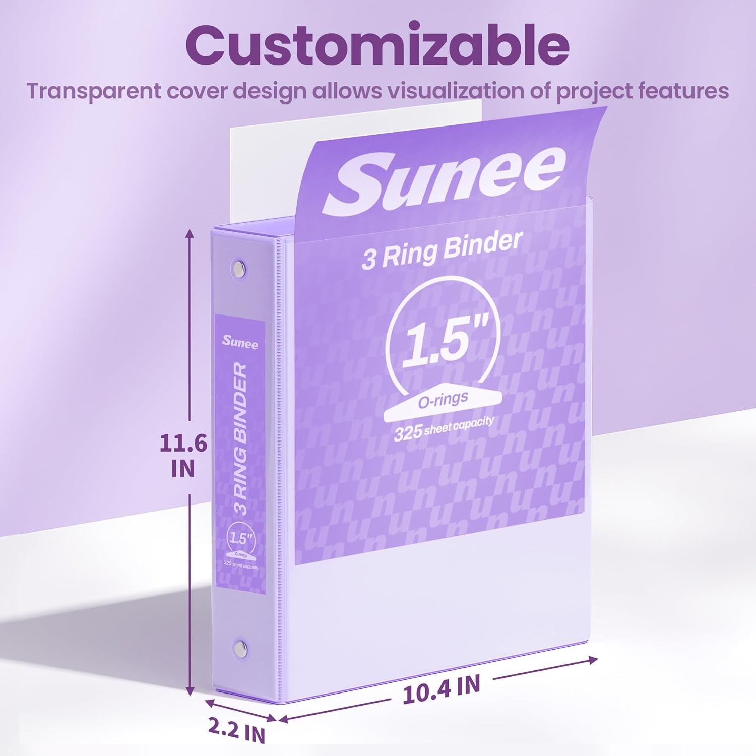 image:imageSUNEE 3 Ring Binders 2 Inch 4 Pack Clear View Binder Three Ring PVCFree Fit 85x11 Inches for School or Office Supplies Assorted PastelPurple
