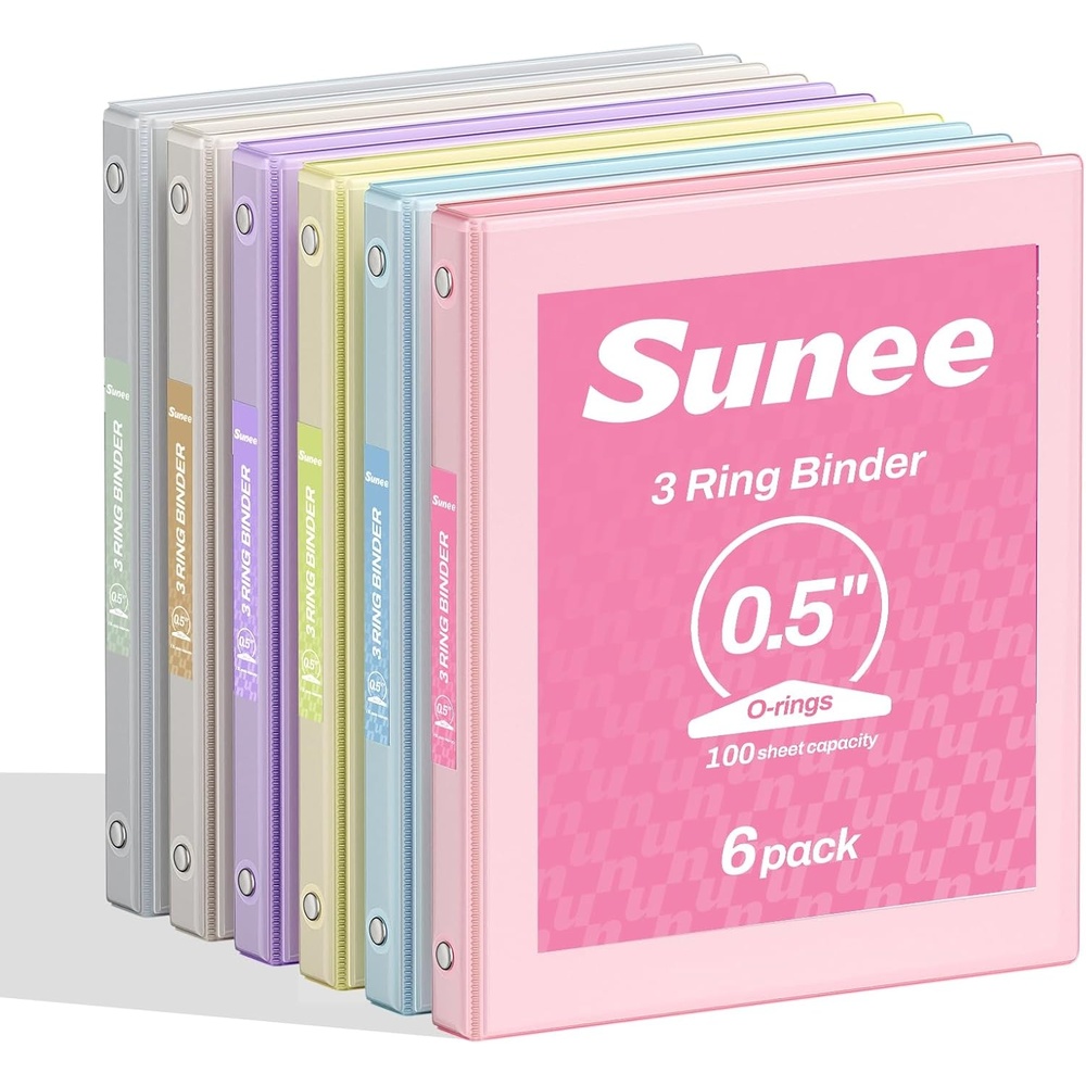 image:imageSUNEE 1 Inch Binders 3 Ring 6 Pack Clear View Three Ring Binders PVCFree Fit 85x11 Inches for School Binder or Office Binder Supplies Classic 6 ColorsPastel Assortment