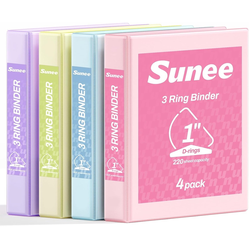 image:imageSUNEE 3 Ring Binder 3 Inch D Ring Clear View Binder Three Ring PVCFree Fit 85x11 Inches for School or Office Supplies Assorted Pastel 4 Pack1 Inch