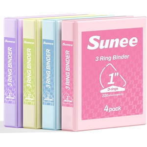 image:imageSUNEE 3 Ring Binder 3 Inch D Ring Clear View Binder Three Ring PVCFree Fit 85x11 Inches for School or Office Supplies Assorted Pastel 4 Pack1 Inch